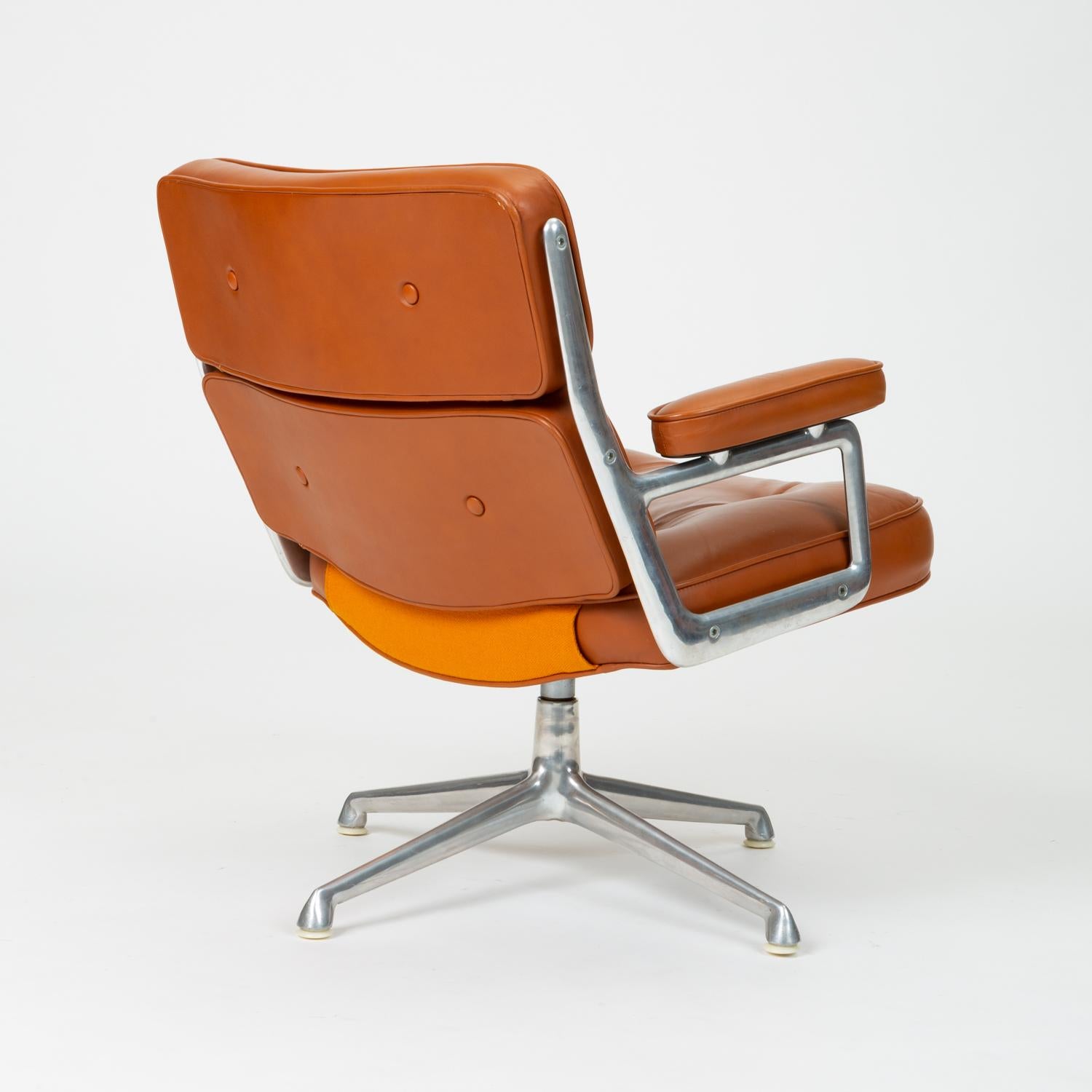 Aluminum Ray and Charles Eames Time Life Lobby Chair in Cognac Leather