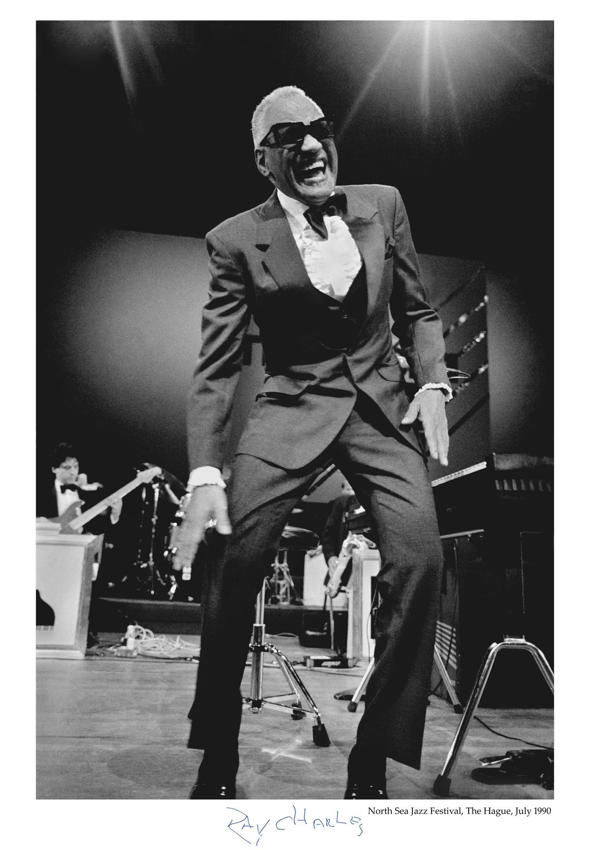 Ray Charles at The North Sea Jazz Festival, The Hague. Very large, high resolution, signed and numbered print, made from the original negative on archival quality, acid free paper. This process is supervised, numbered and signed by the artist, along