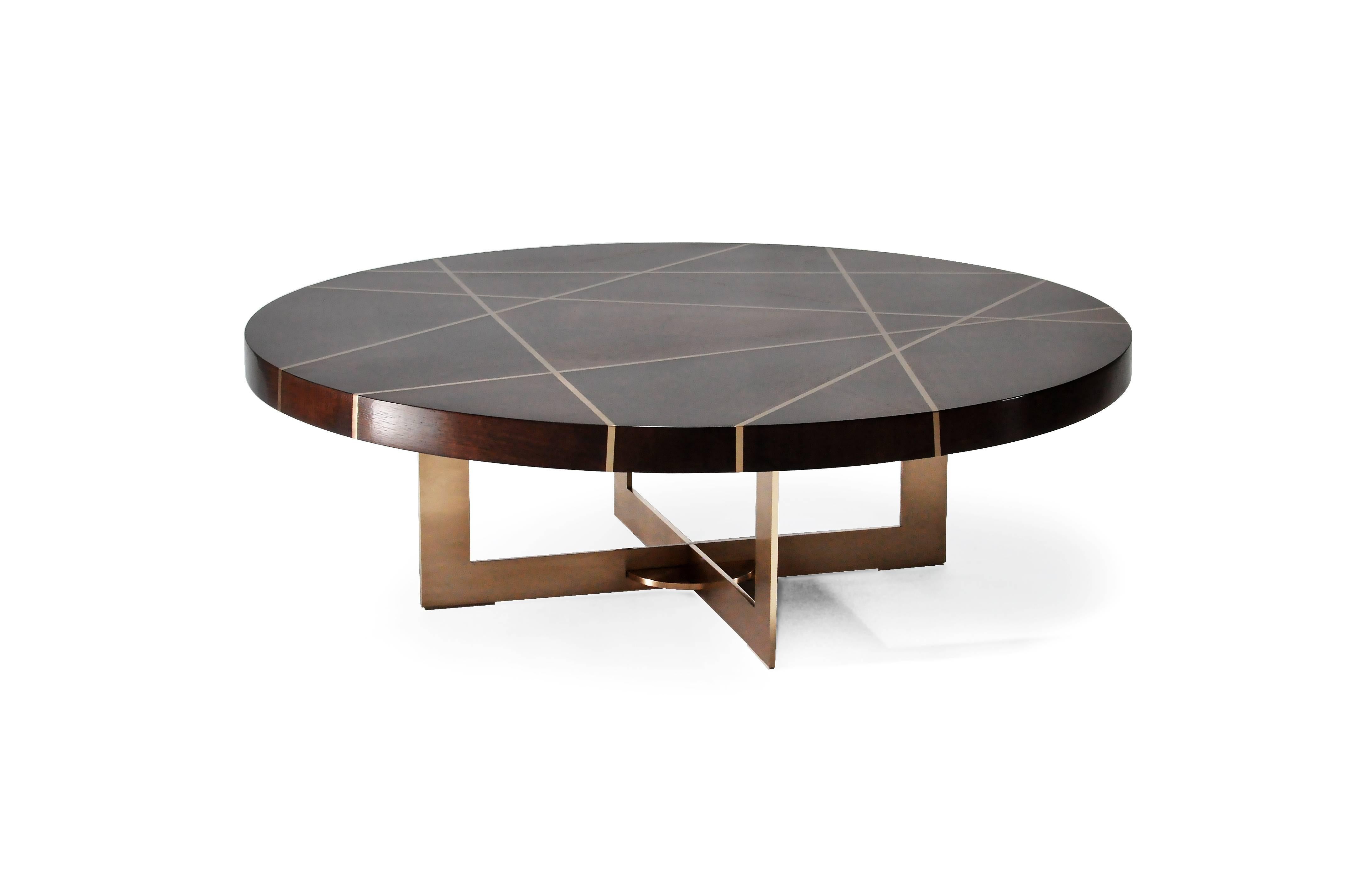 American Ray Circular Cocktail Table in Walnut and Bronze by Newell Design For Sale