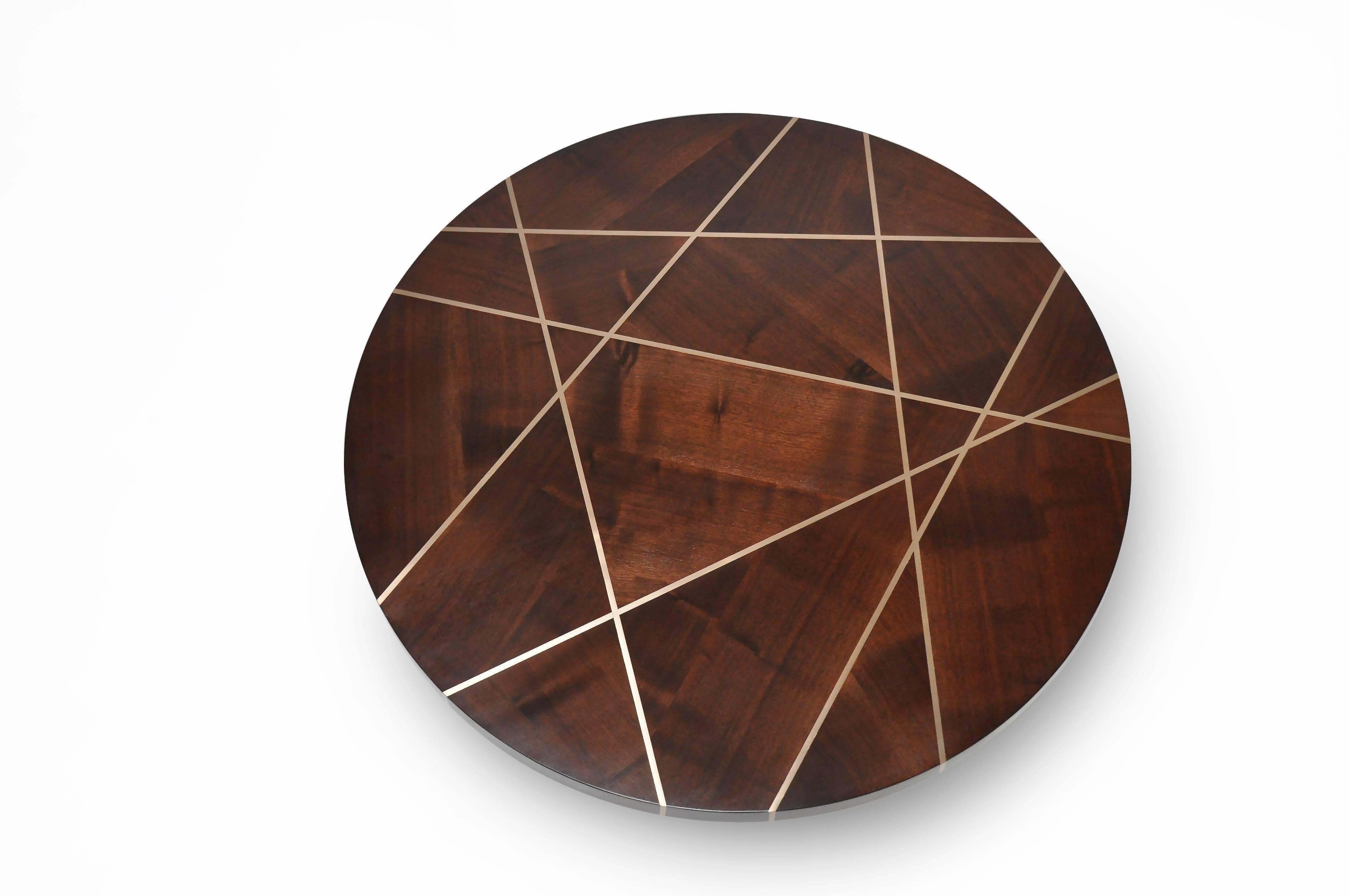 Inlay Ray Circular Cocktail Table in Walnut and Bronze by Newell Design For Sale