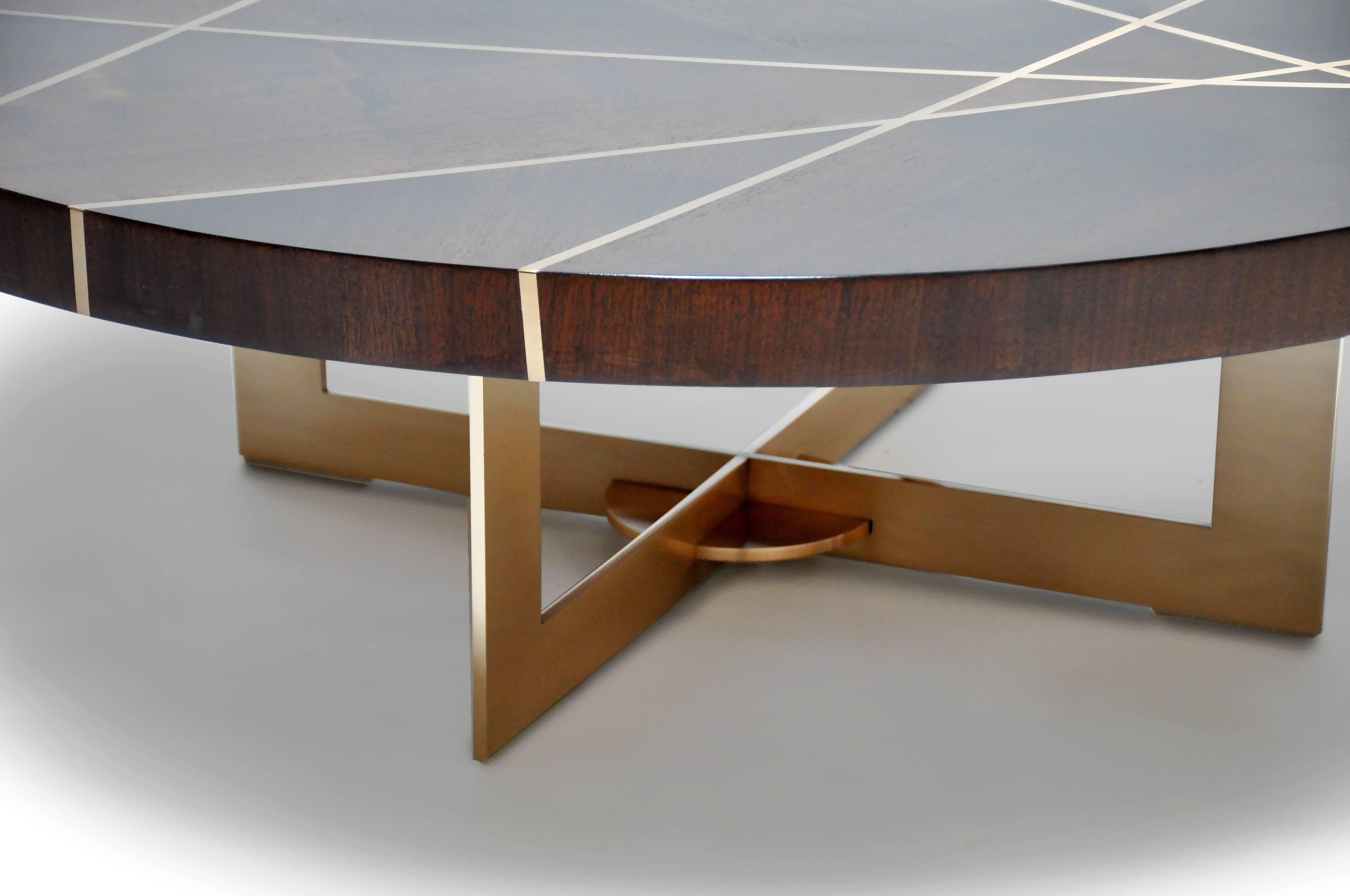 Contemporary Ray Circular Cocktail Table in Walnut and Bronze by Newell Design For Sale