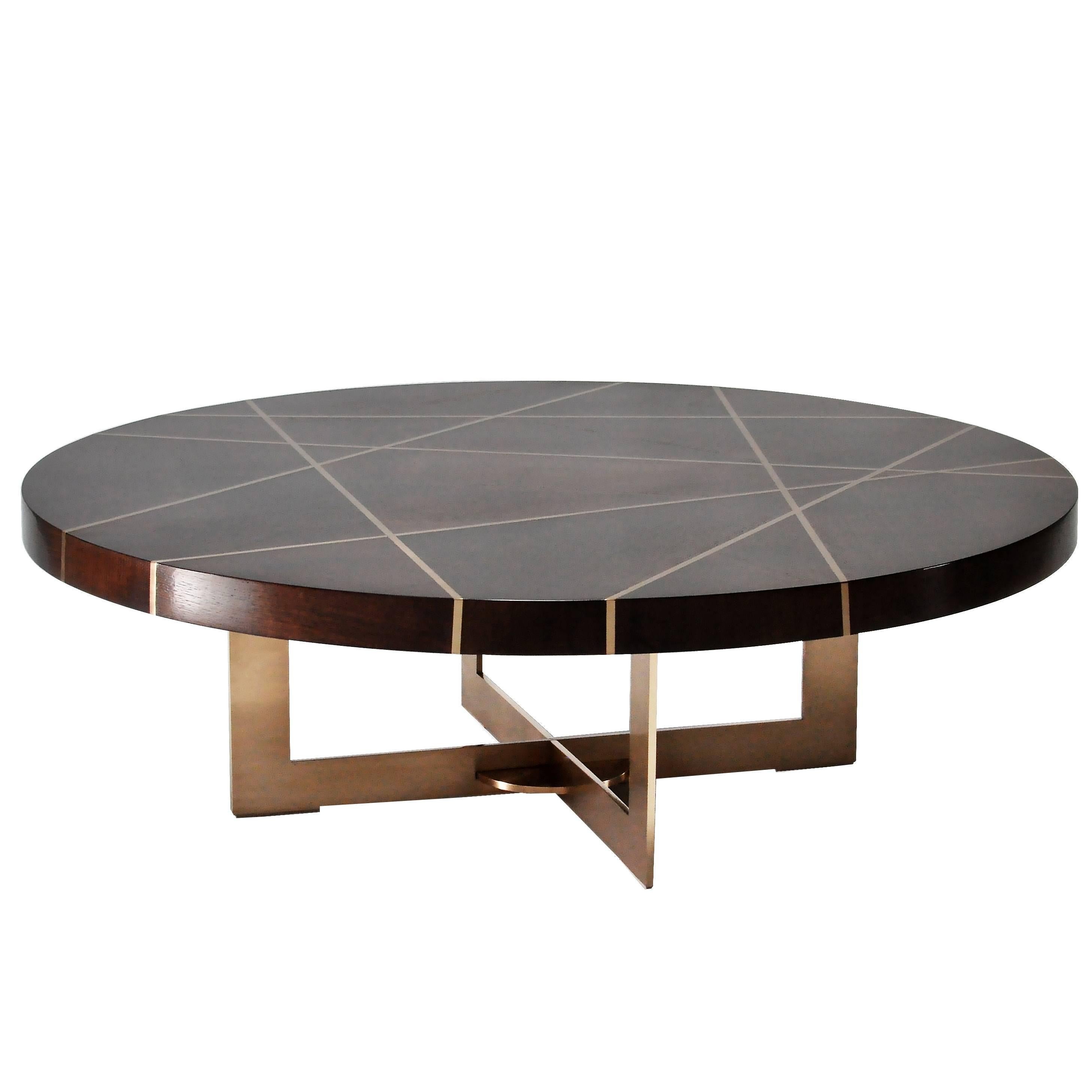 Ray Circular Cocktail Table in Walnut and Bronze by Newell Design For Sale