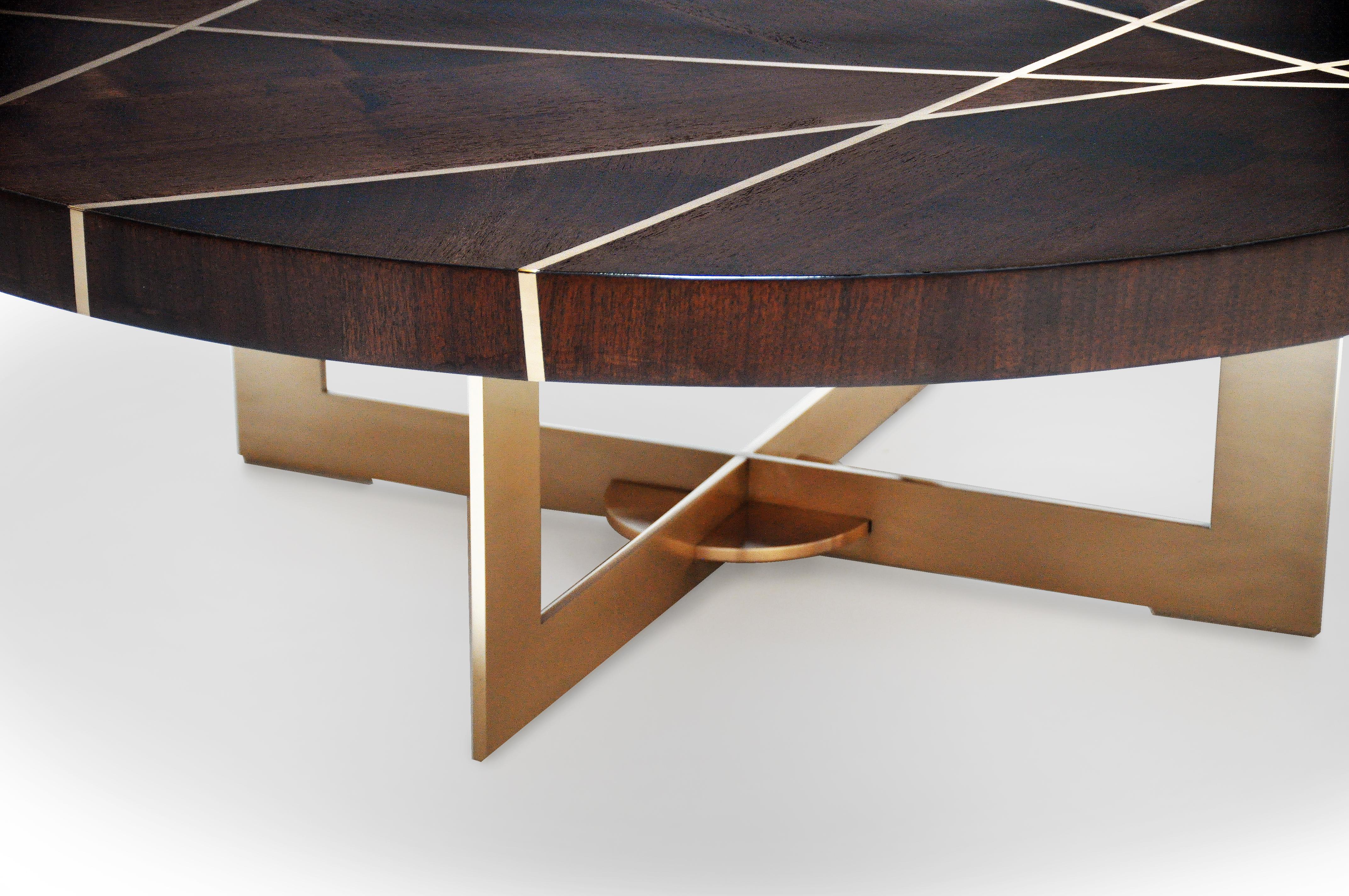 Modern Ray Circular Cocktail Table in Walnut with Bronze Inlay By Newell Design Studio For Sale