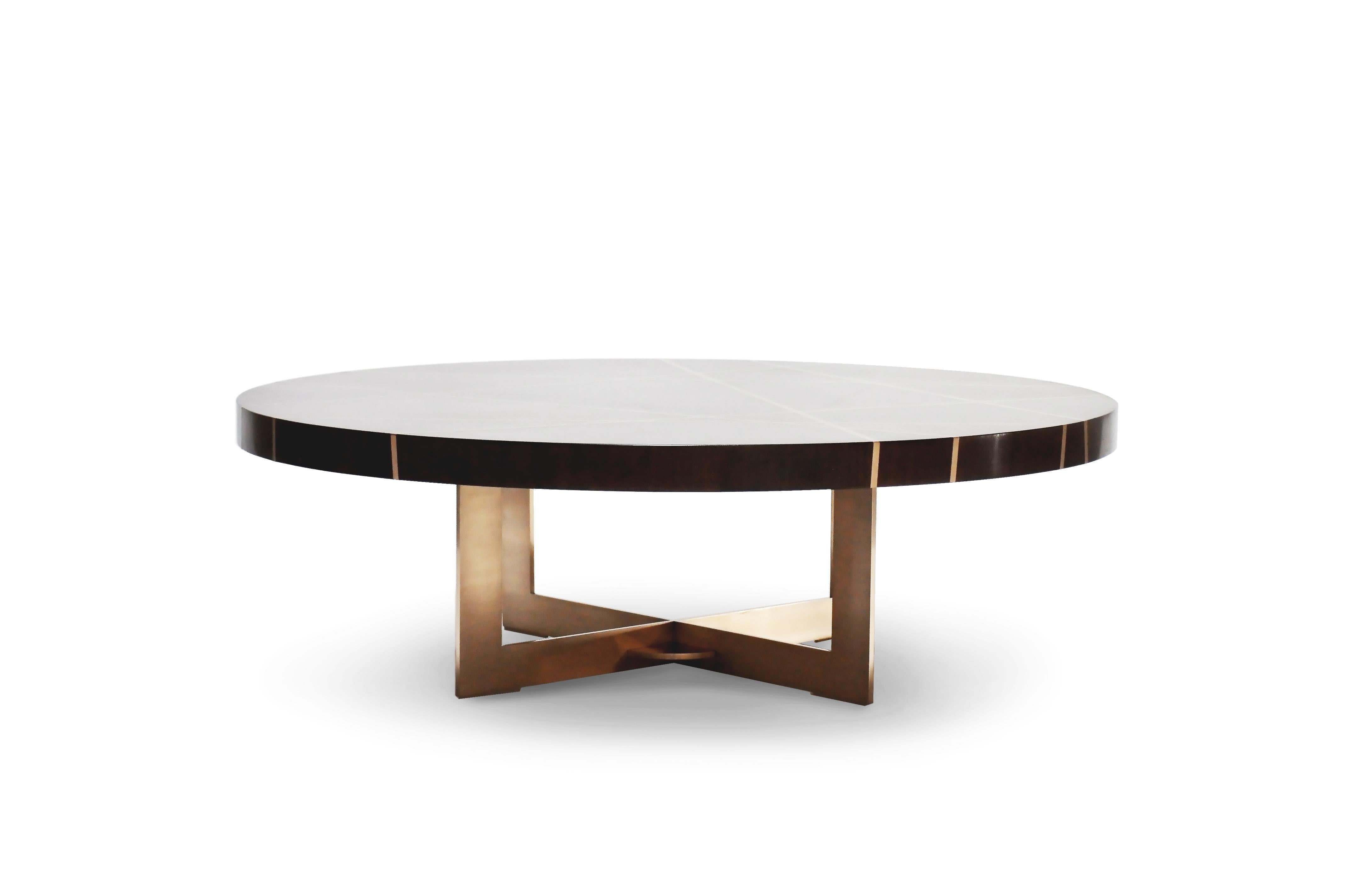 Bronzed Ray Circular Cocktail Table in Walnut with Bronze Inlay By Newell Design Studio For Sale