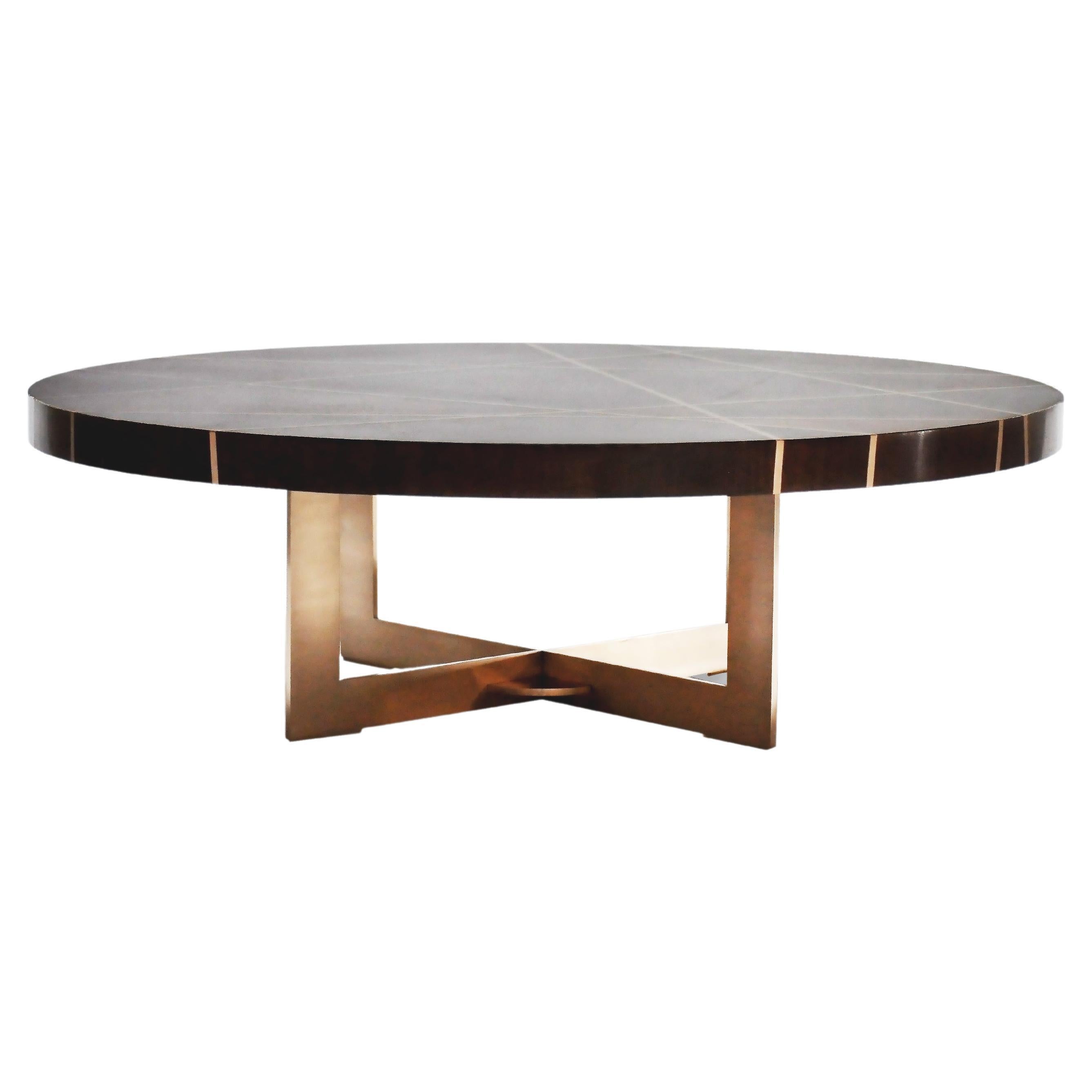 Ray Circular Cocktail Table in Walnut with Bronze Inlay By Newell Design Studio For Sale