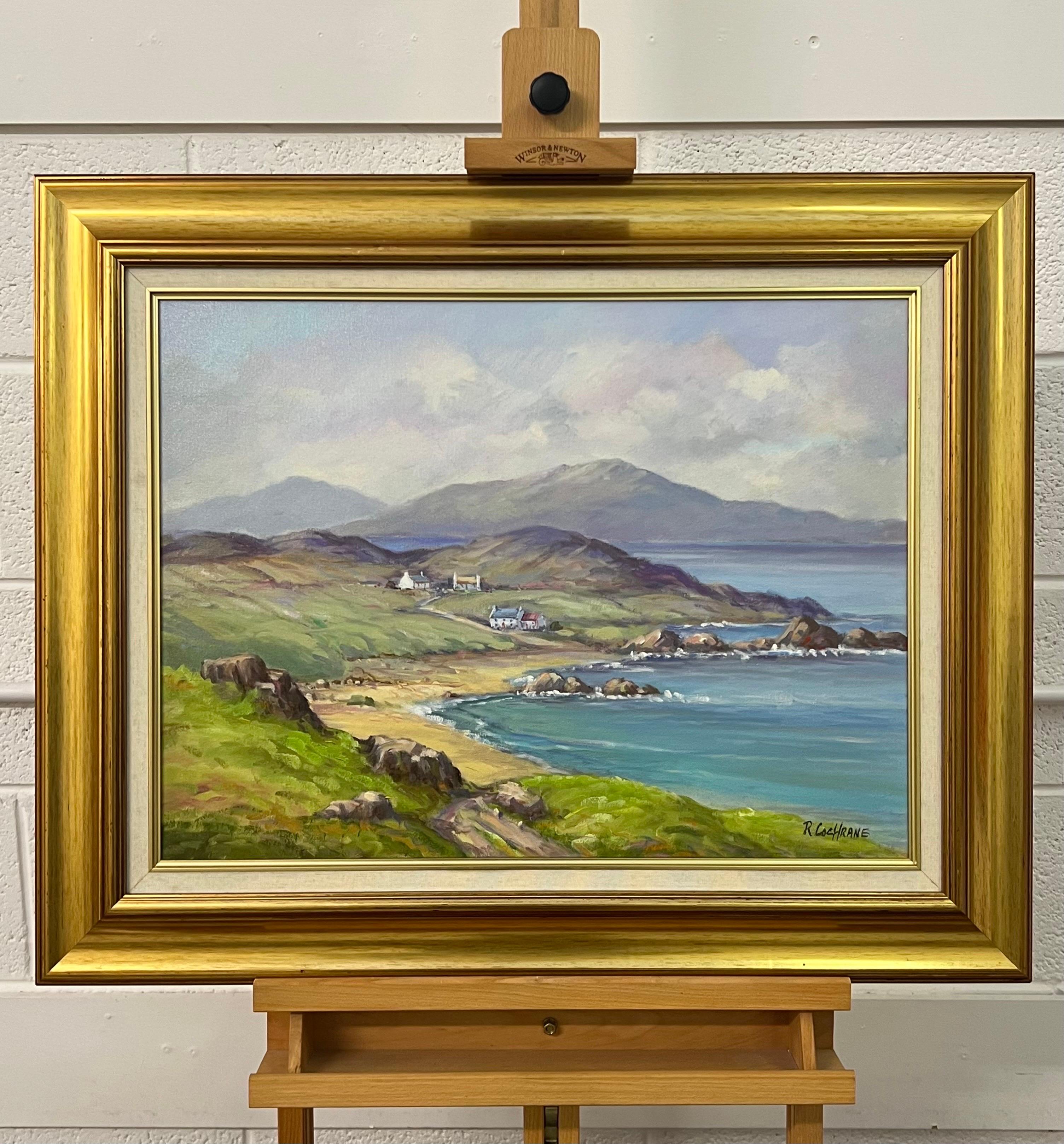 Oceano Atlantico dalla costa dell'Irlanda con cottage in collina - Painting Postimpressionismo di Ray Cochrane