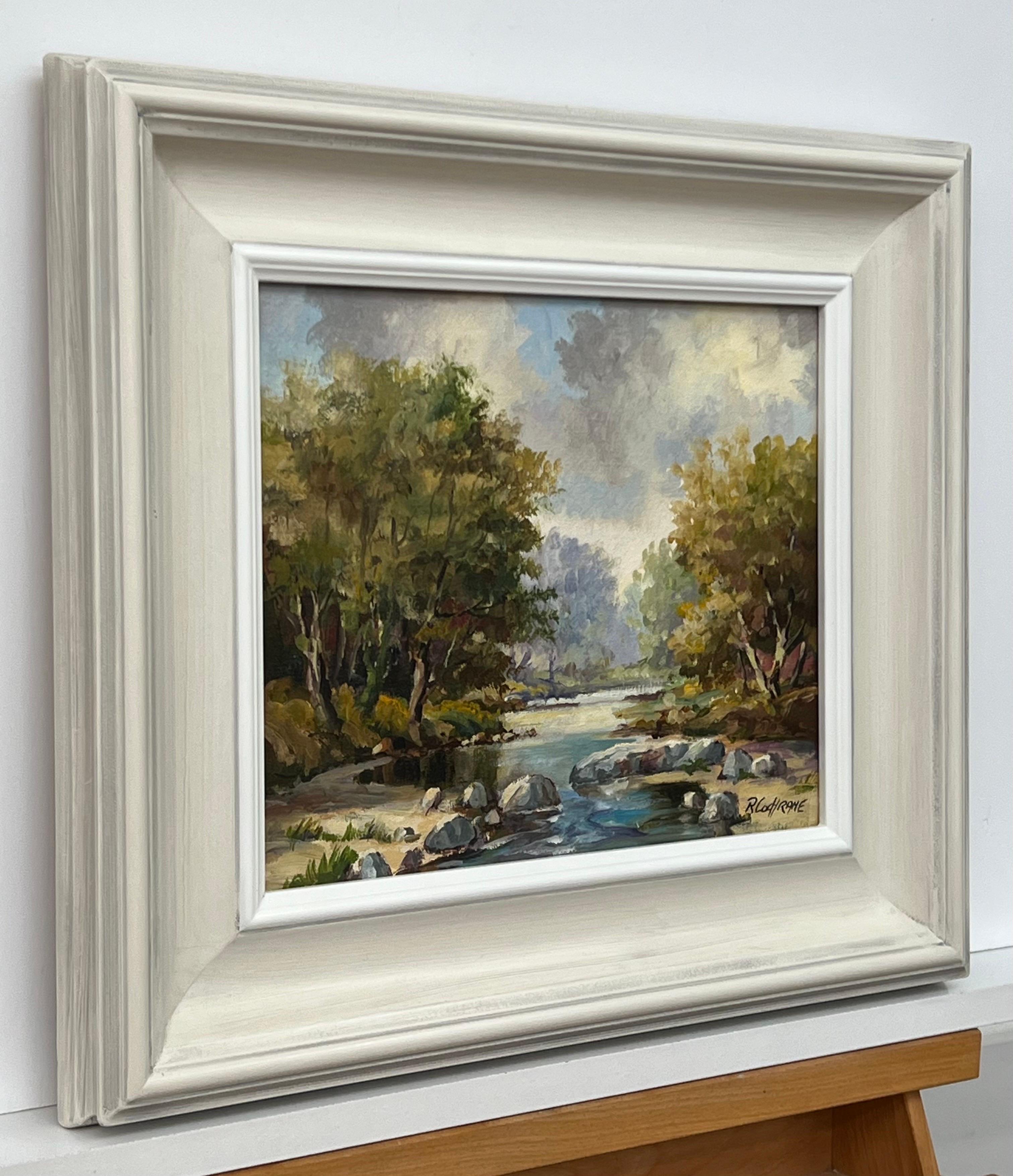 Quadro a olio d'epoca raffigurante un fiume nella campagna dell'Irlanda del Nord, realizzato da un artista irlandese - Painting di Ray Cochrane