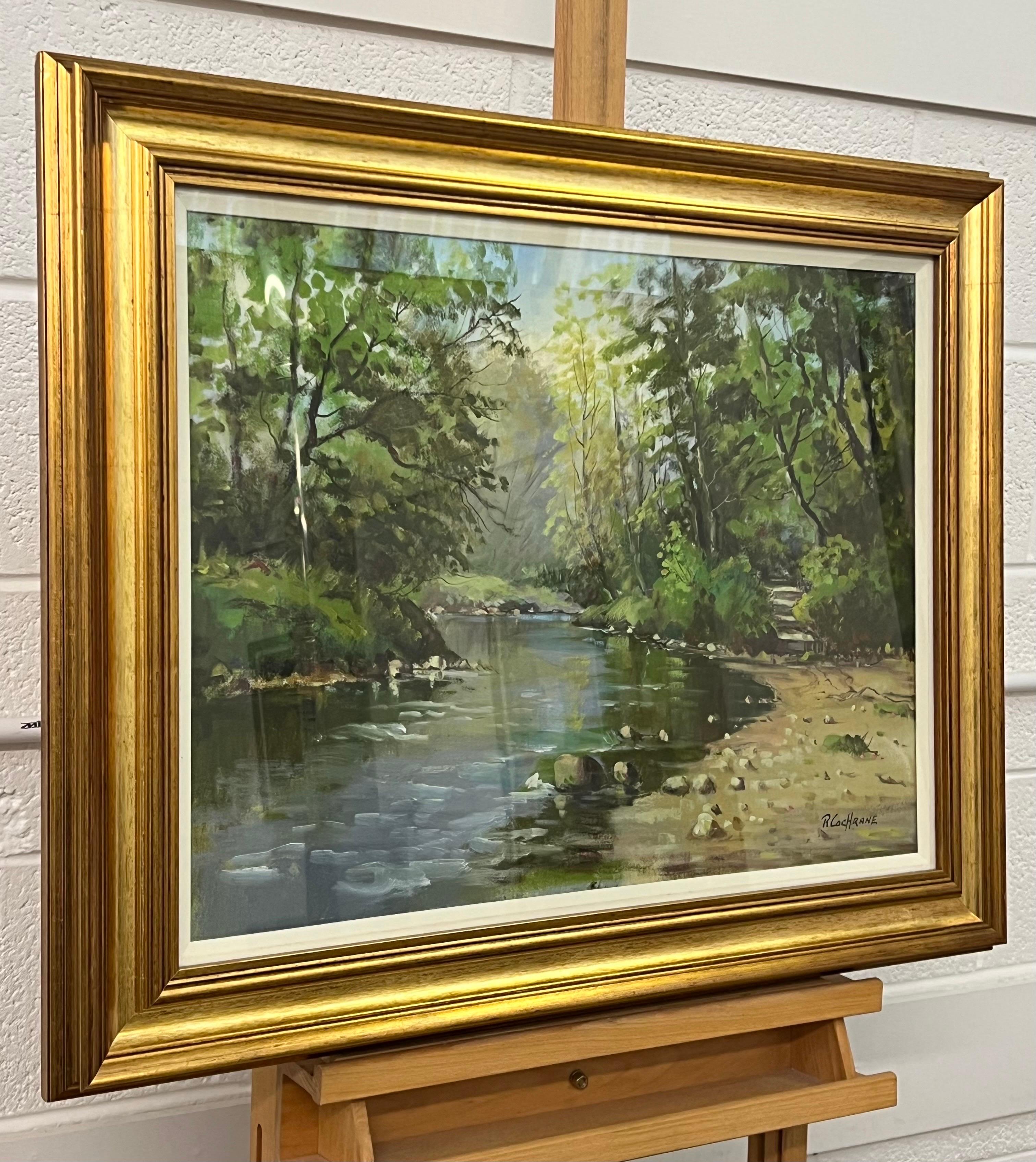 Postimpressionistisches Vintage-Gemälde eines Baum gefütterten Flusses in der irischen Landschaft, Vintage – Painting von Ray Cochrane