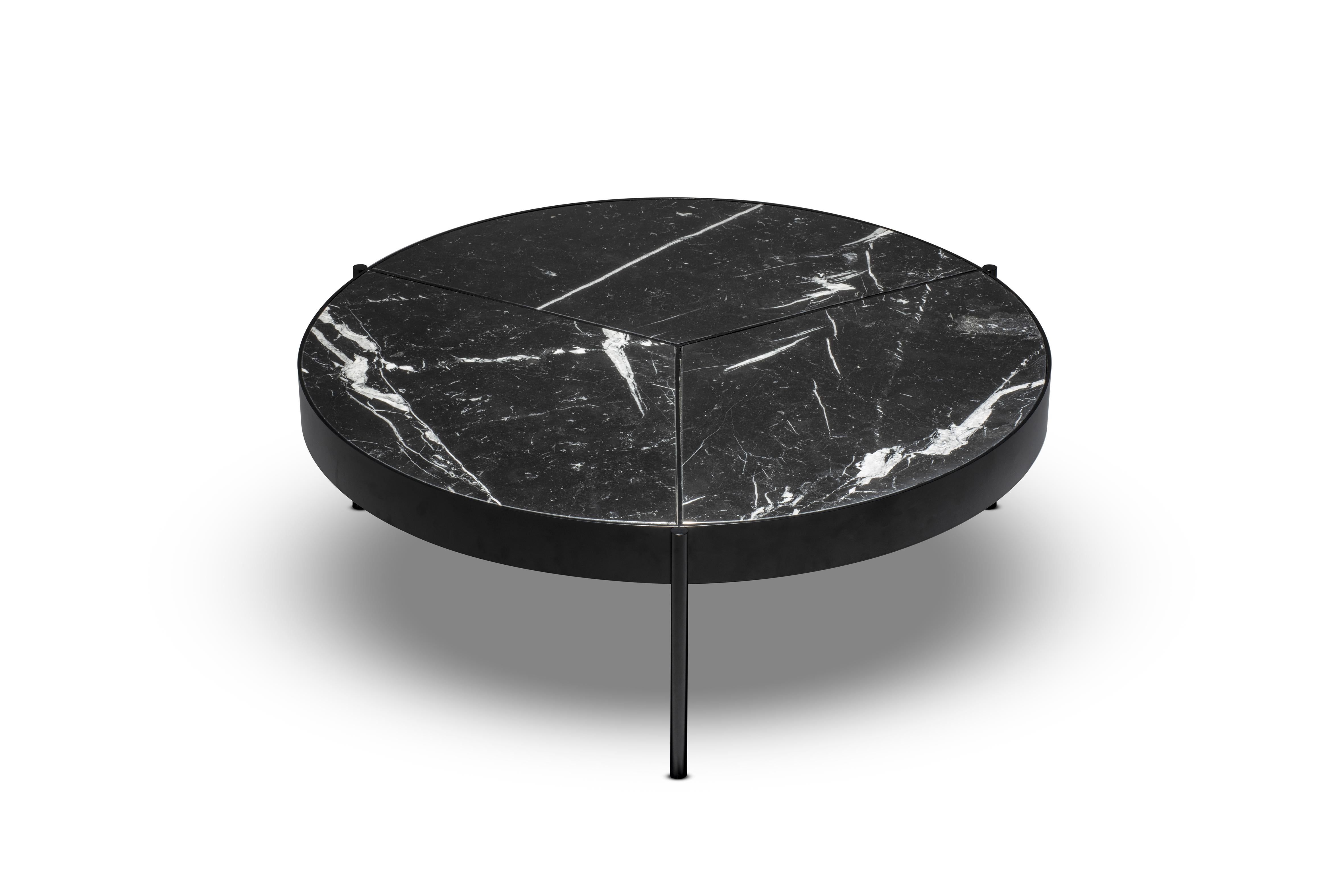 Mid-Century Modern Ray Coffee Table 100, in Black Lacquered Bronze and Nero Marquina Top by Duistt For Sale