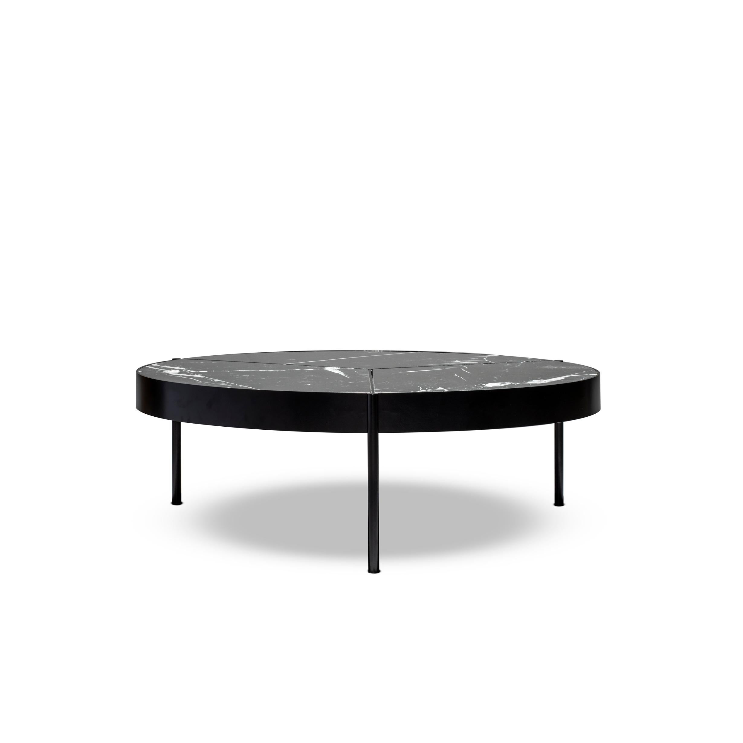 Portuguese Ray Coffee Table 100, in Black Lacquered Bronze and Nero Marquina Top by Duistt For Sale