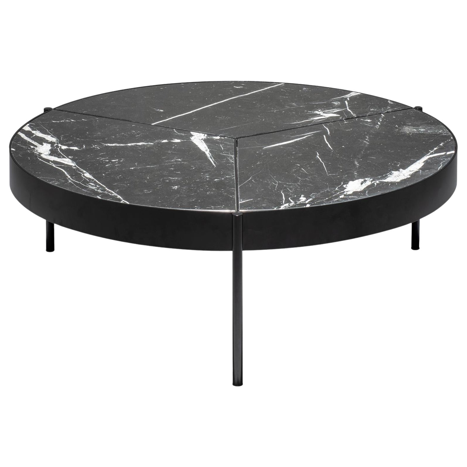 Ray Coffee Table 100, in Black Lacquered Bronze and Nero Marquina Top by Duistt For Sale