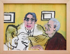 Yellow-Toned Abstract Figurative Painting of Men Around a Table