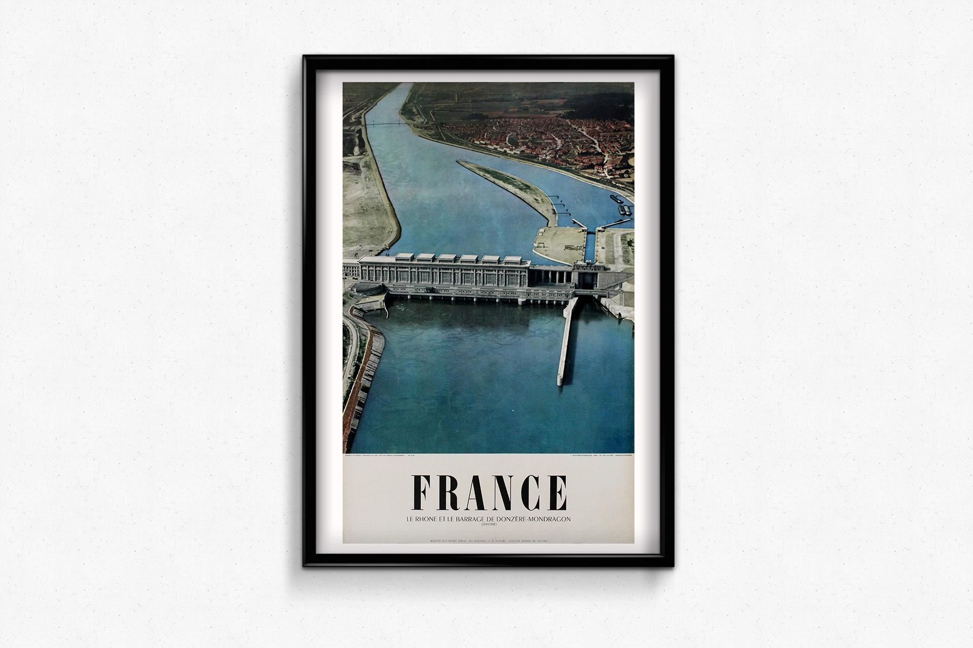 1956 Original-Reiseplakat von Ray Delvert Frankreich Barrage de Donzère-Mondragon im Angebot 1