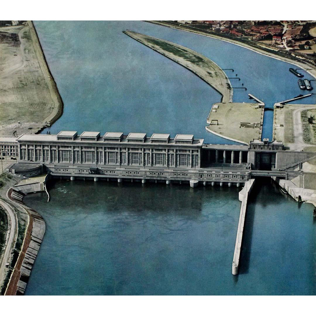 1956 Original-Reiseplakat von Ray Delvert Frankreich Barrage de Donzère-Mondragon im Angebot 2