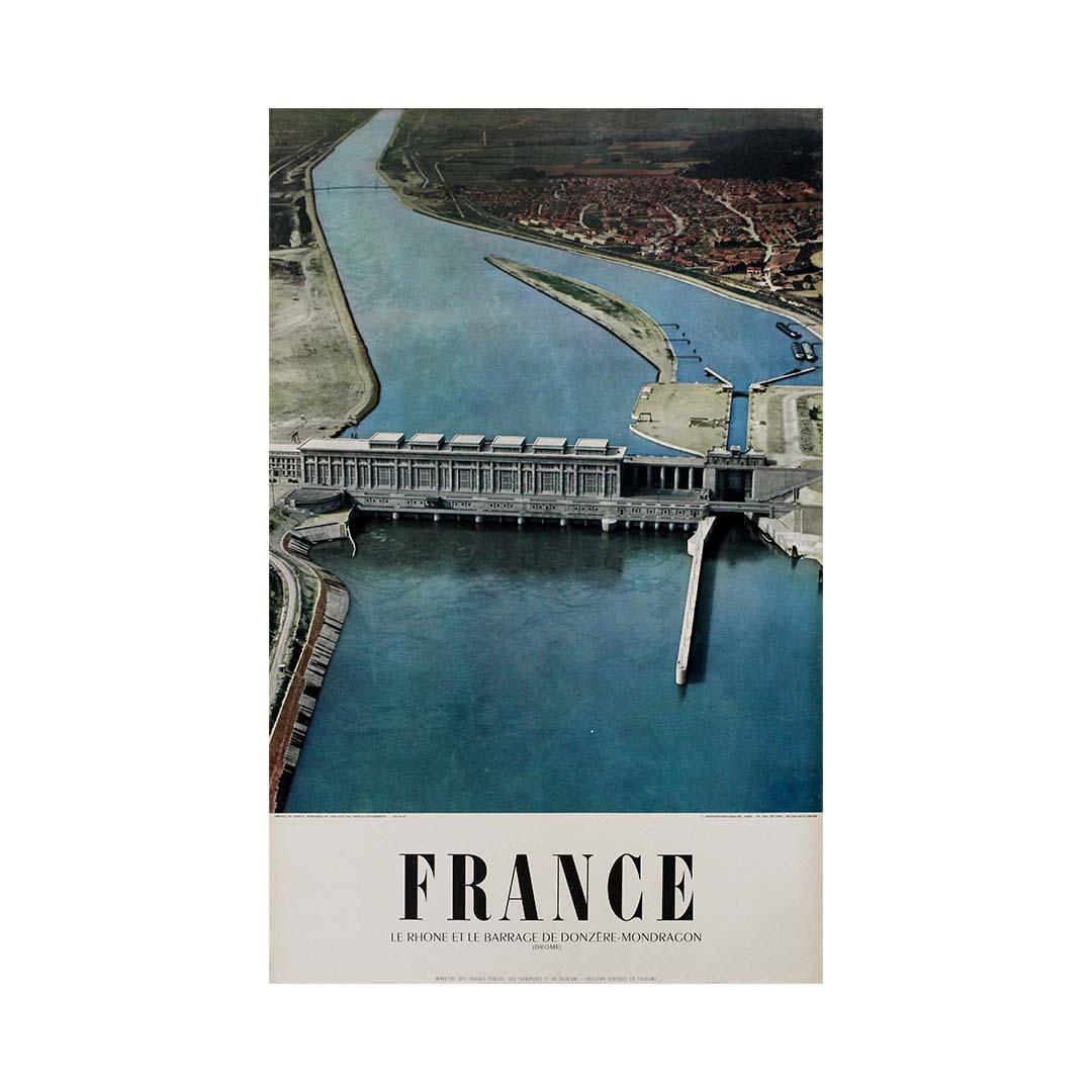 1956 Original-Reiseplakat von Ray Delvert Frankreich Barrage de Donzère-Mondragon im Angebot 3
