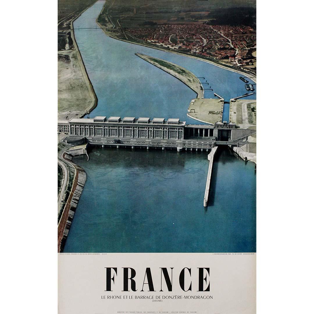 1956 cartel de viaje original de Ray Delvert Francia Barrage de Donzère-Mondragon