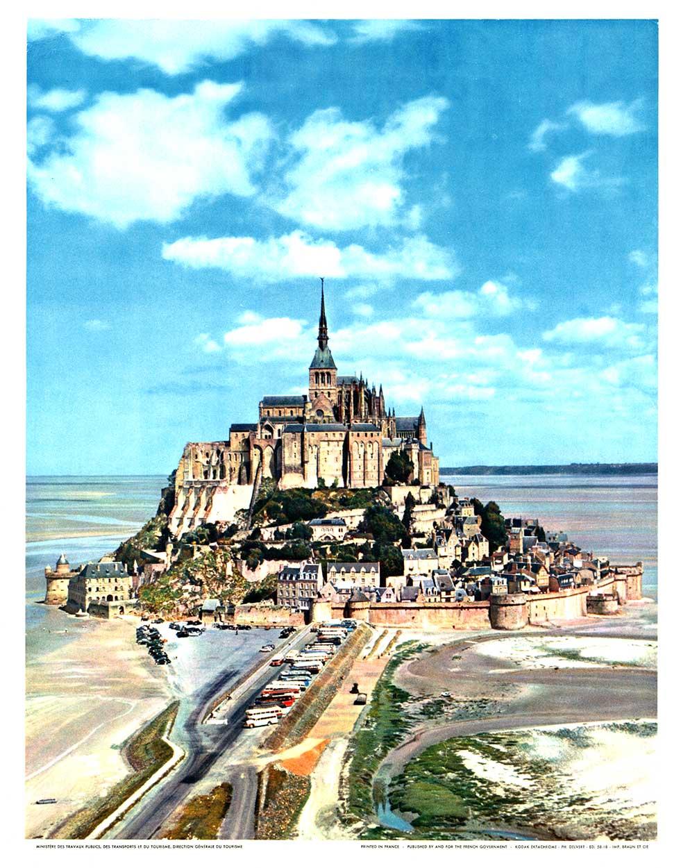 Normandía original: Le Mont-Saint-Michel (Mancha) cartel de viaje de época sobre lino - Print de Ray Delvert
