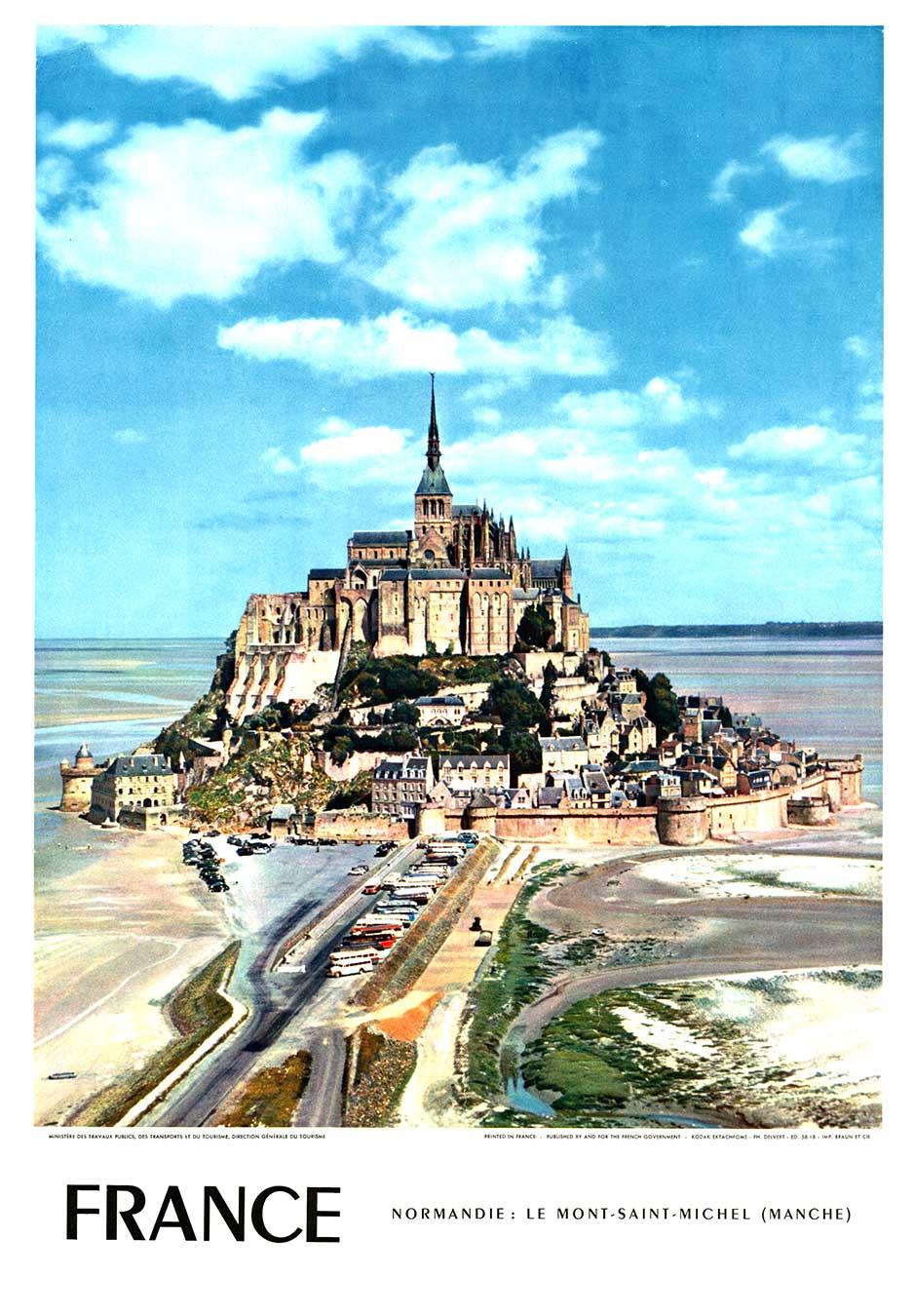 Normandia originale: Le Mont-Saint-Michel (Manche) poster di viaggio vintage su lino