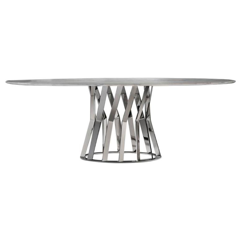 Ray Dining Table with Calacatta Oro Marble top and Chrome Metal Base by Zanaboni For Sale