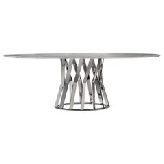 Ray Dining Table with Calacatta Oro Marble top and Chrome Metal Base by Zanaboni