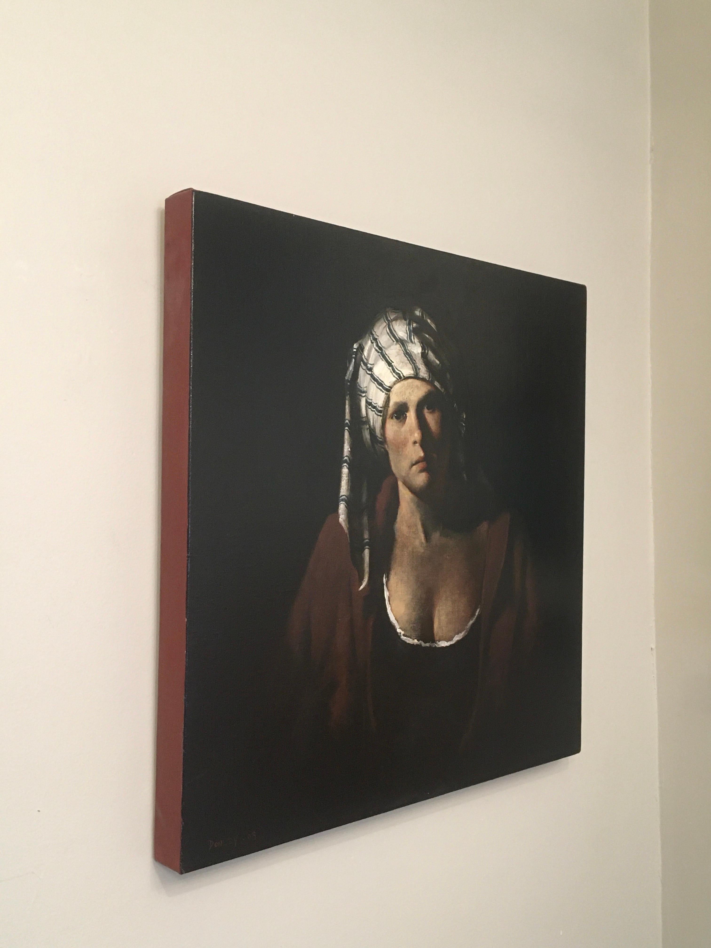 Striped Cap is a baroque inspired female portrait by Ray Donley.   It is oil on linen,  24x24.   It is a timeless figurative painting.

The classical ideals of the Baroque and Renaissance period are where Ray Donley pulls much of his inspiration and