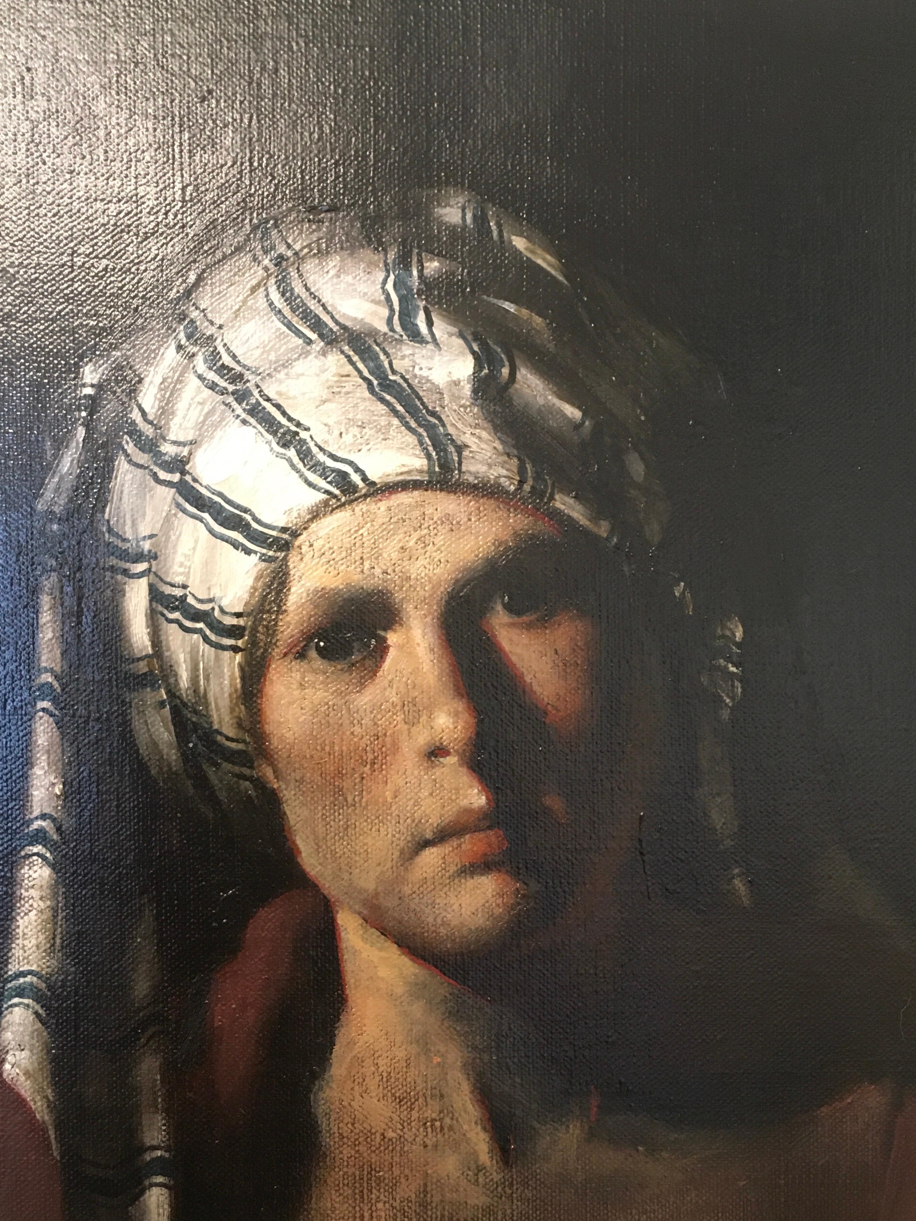 Striped Cap,  Baroque, Portrait, Figurative Art, Female, Oil, Painting, Timeless For Sale 1