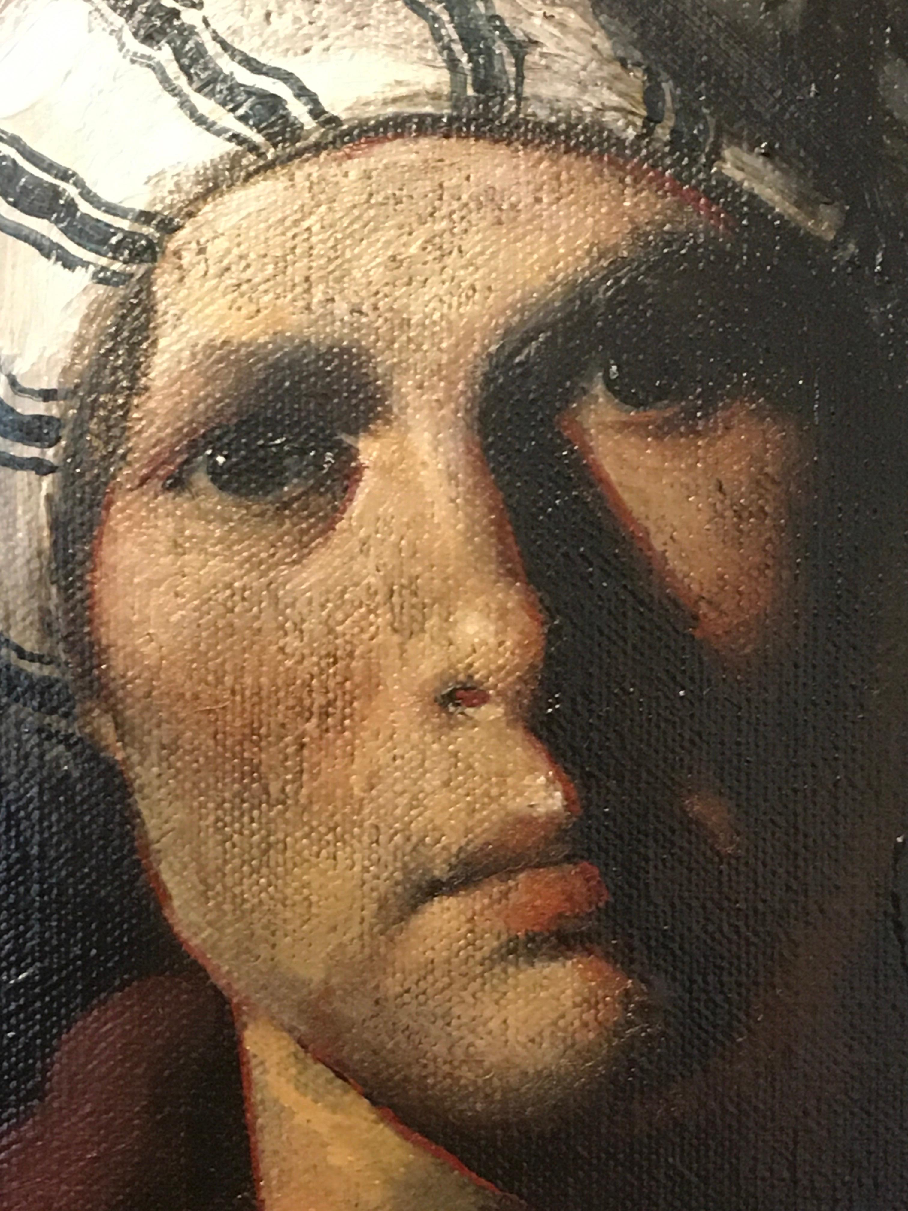 Striped Cap,  Baroque, Portrait, Figurative Art, Female, Oil, Painting, Timeless For Sale 2