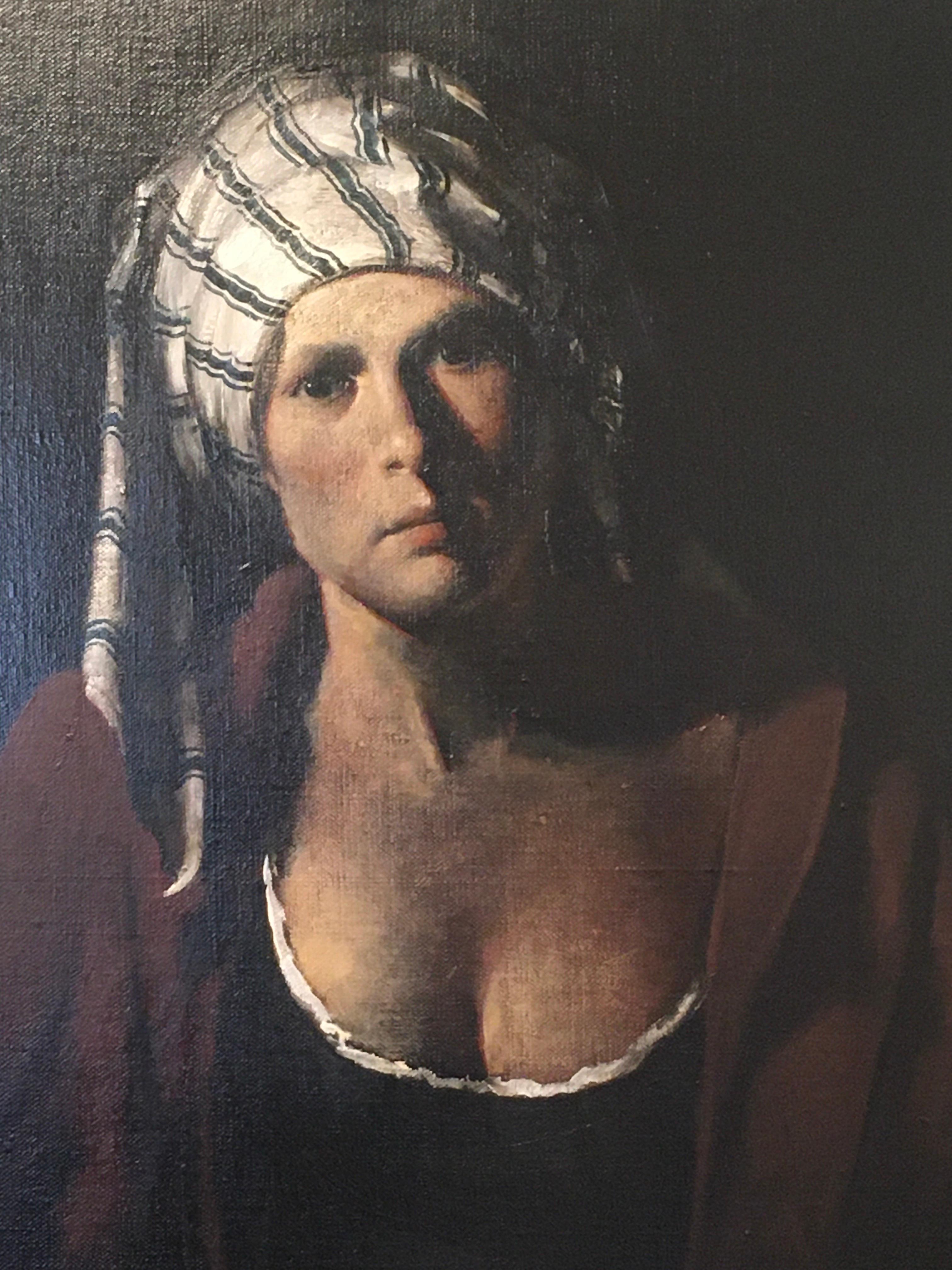 Striped Cap,  Baroque, Portrait, Figurative Art, Female, Oil, Painting, Timeless For Sale 4