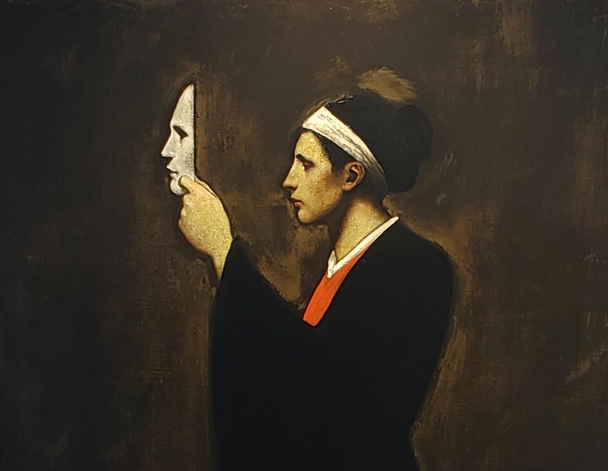 The Mask, Baroque Art, Fictional Portraits, Oil, One-of-a-Kind, Illuminate - Painting by Ray Donley