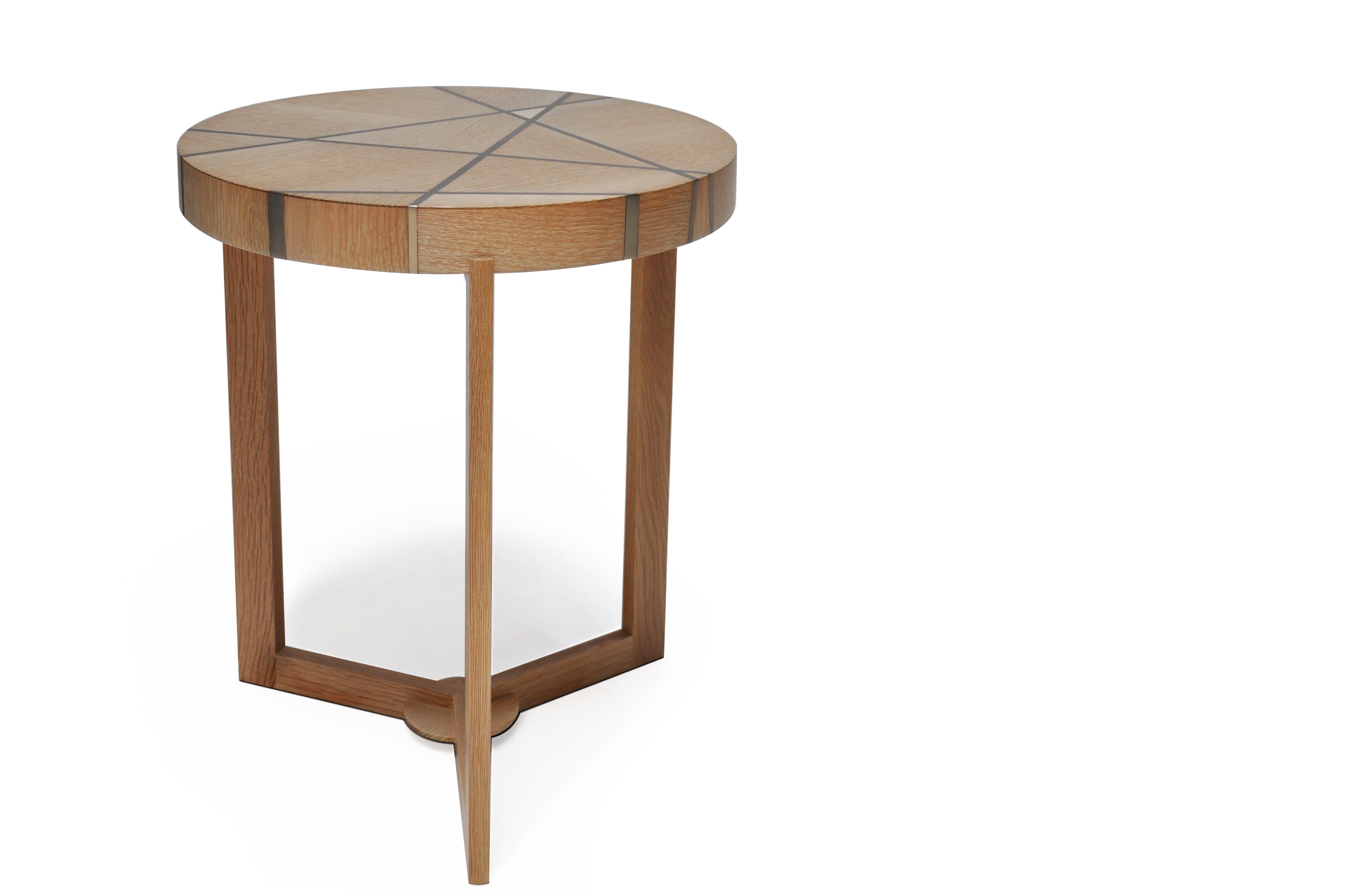 American Ray End Table in Bleached Oak and Nickel by Newell Design For Sale
