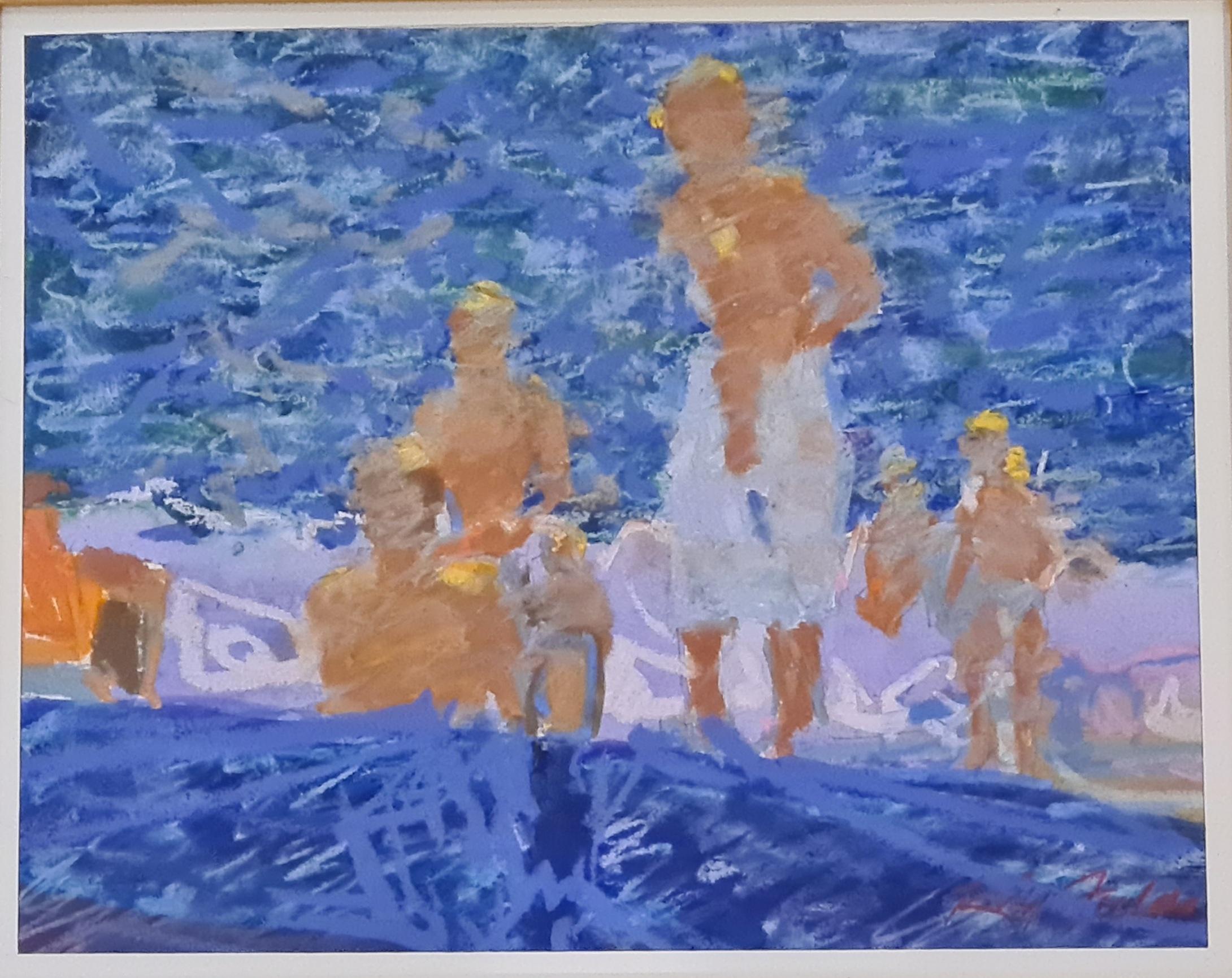 Scena di spiaggia, veduta impressionista gallese - Painting di Ray Fields