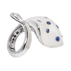 Ray Fish White Diamond Blue Sapphire Milky Quartz 18Kt Gold Ring Made in Italy