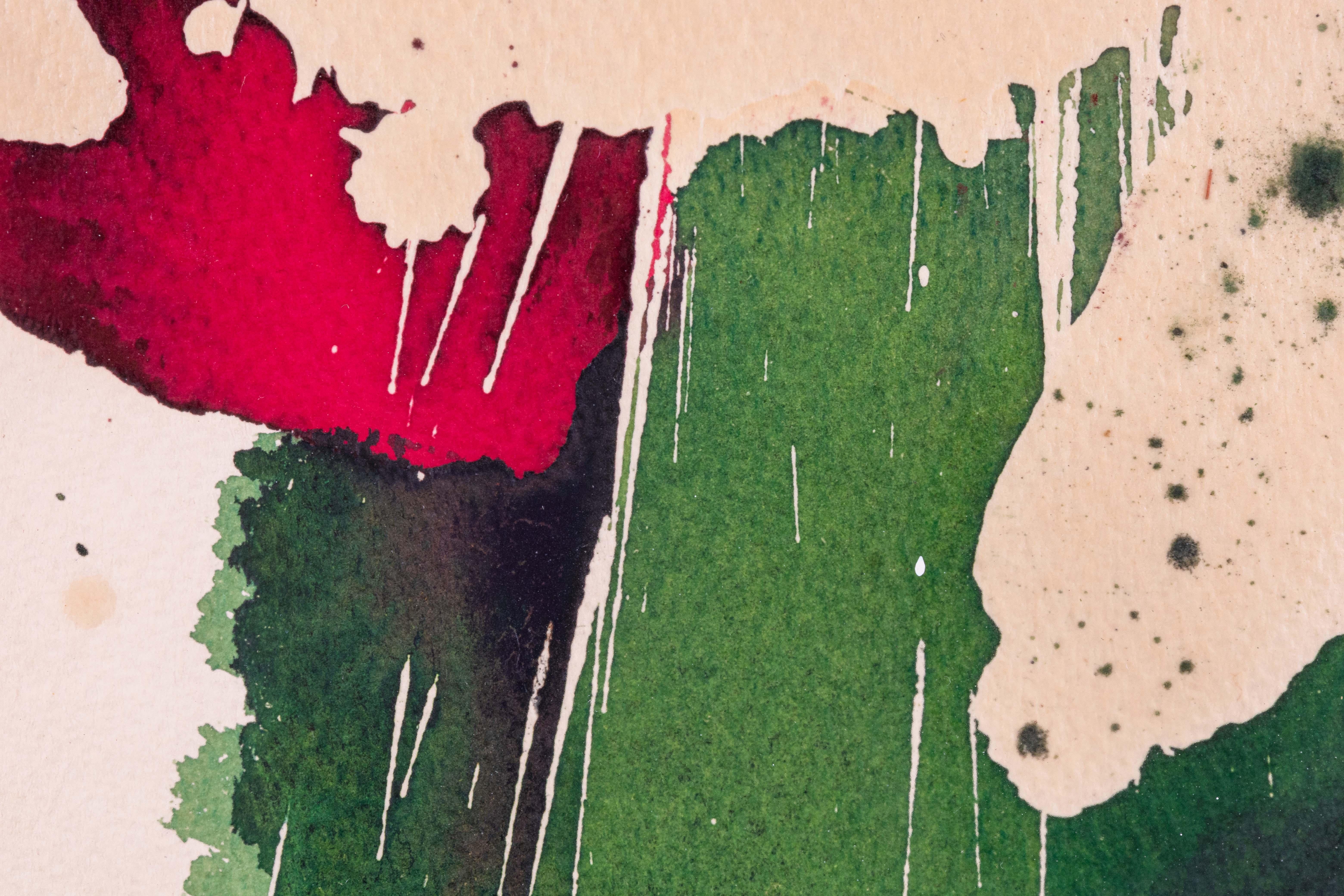 XX secolo Ray Frost Fleming Red & Green Astratto firmato Acquerello contemporaneo su carta in vendita