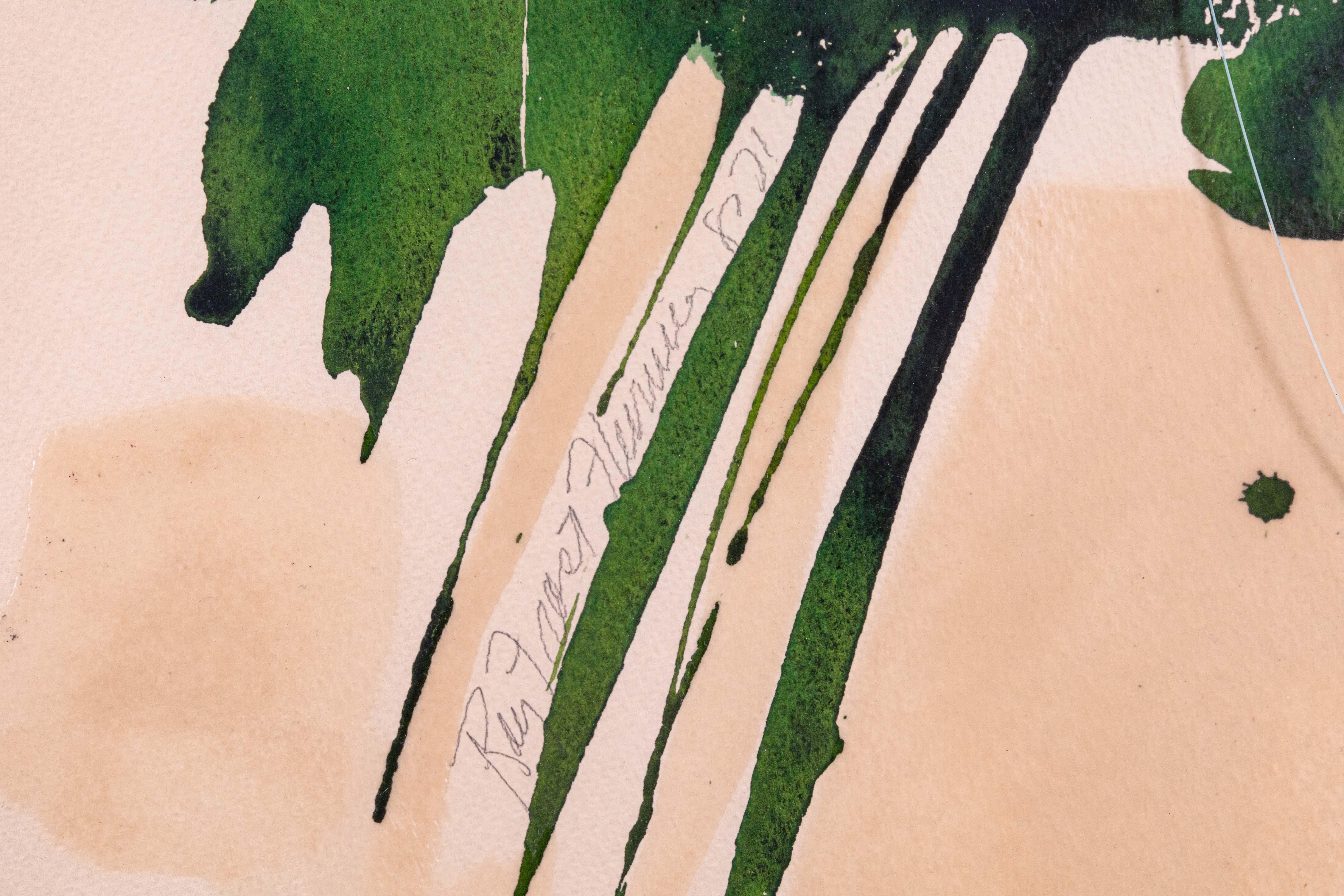 Ray Frost Fleming Red & Green Astratto firmato Acquerello contemporaneo su carta in vendita 1