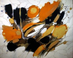 Ray Frost Fleming Signed Postmodern Abstract Yellow & Black Painting Framed 1975
