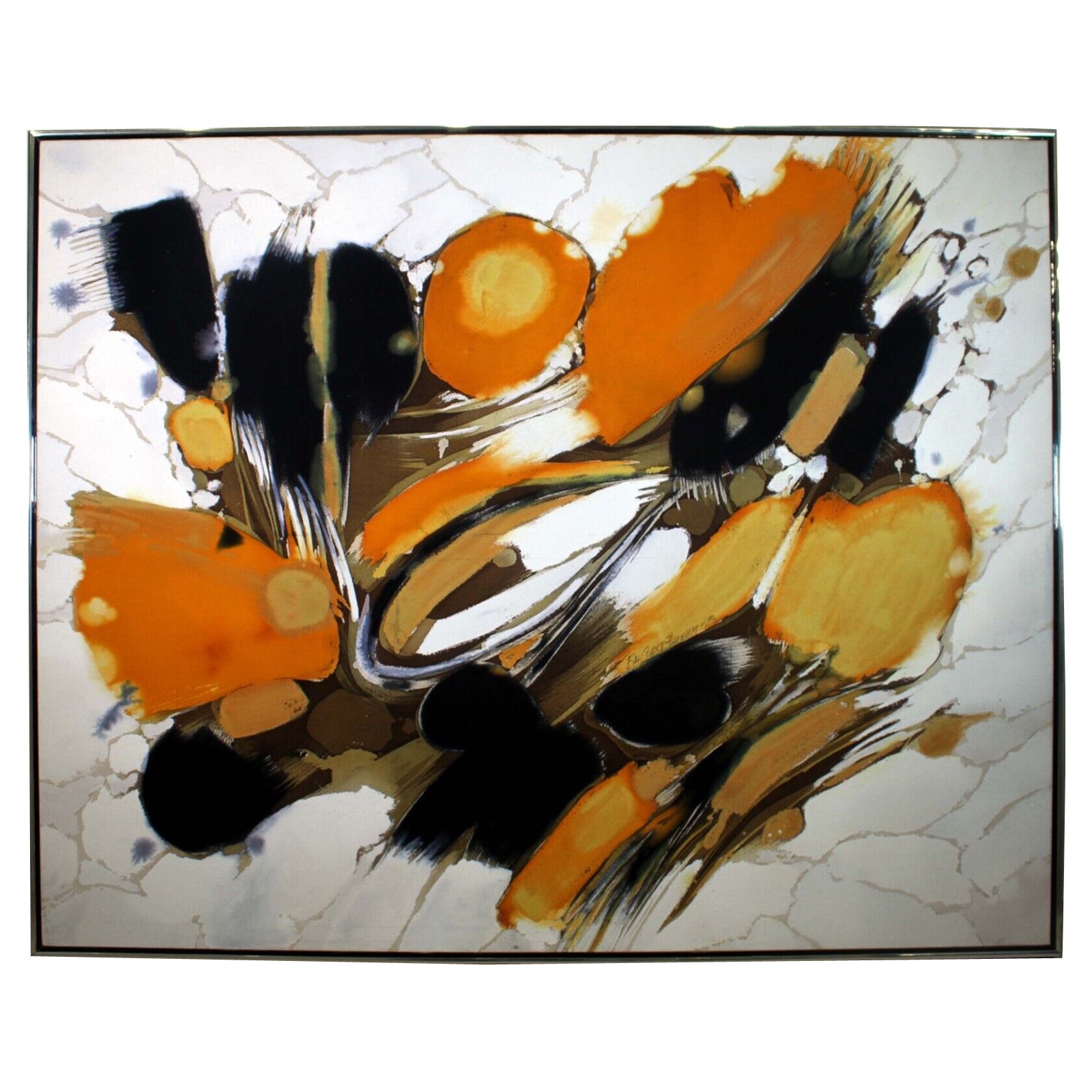 Ray Frost Fleming Signed Postmodern Abstract Yellow 
Black Painting Framed 1975
