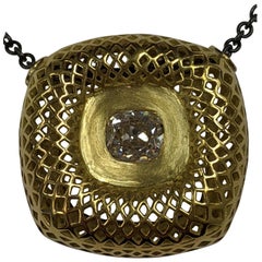 Ray Griffith's One Carat Antique Cut Diamond Pendant 18 Karat Gold Crownwork