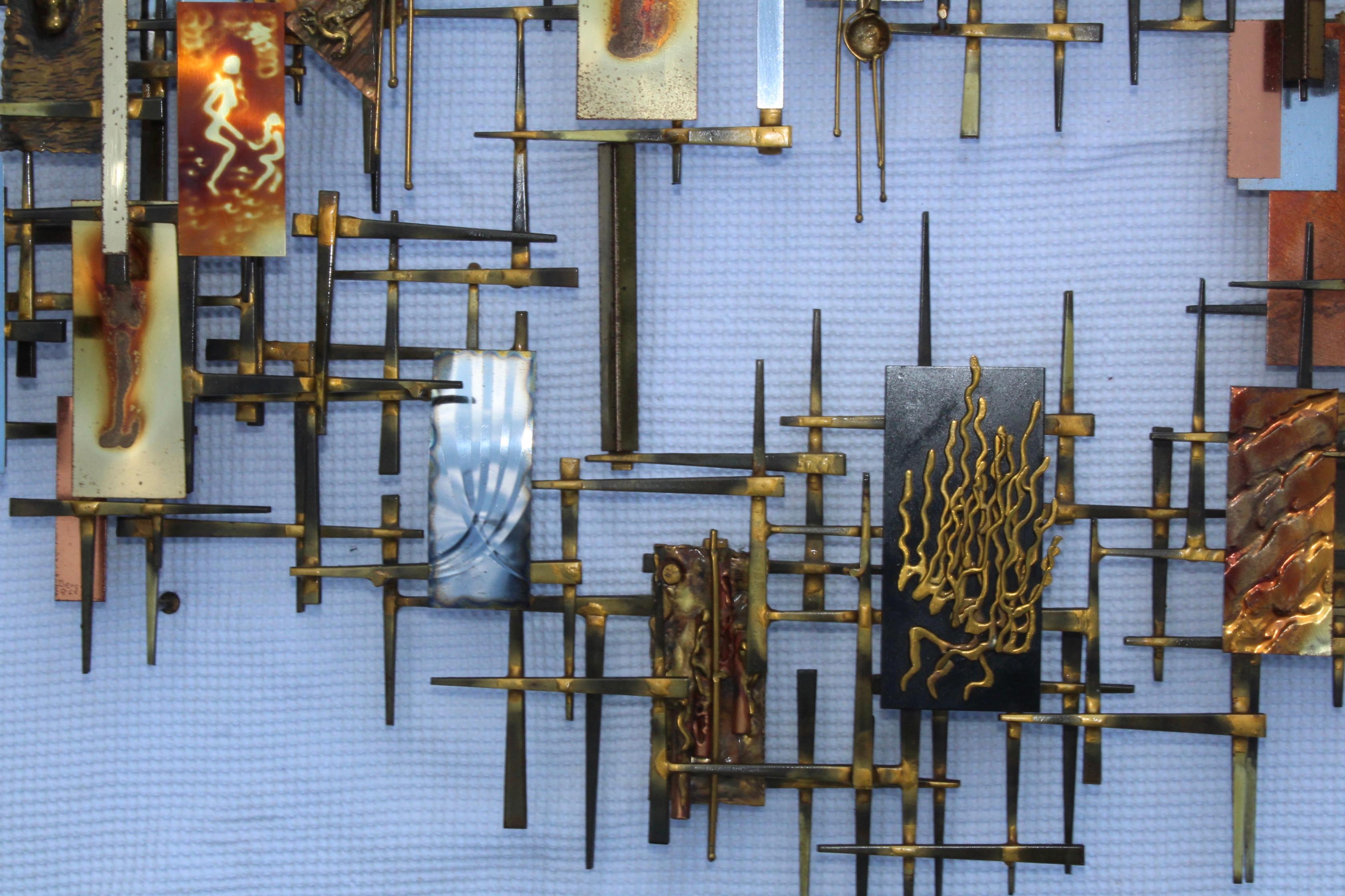 American Ray H. Berger Brutalist Mix Metals Wall Sculpture