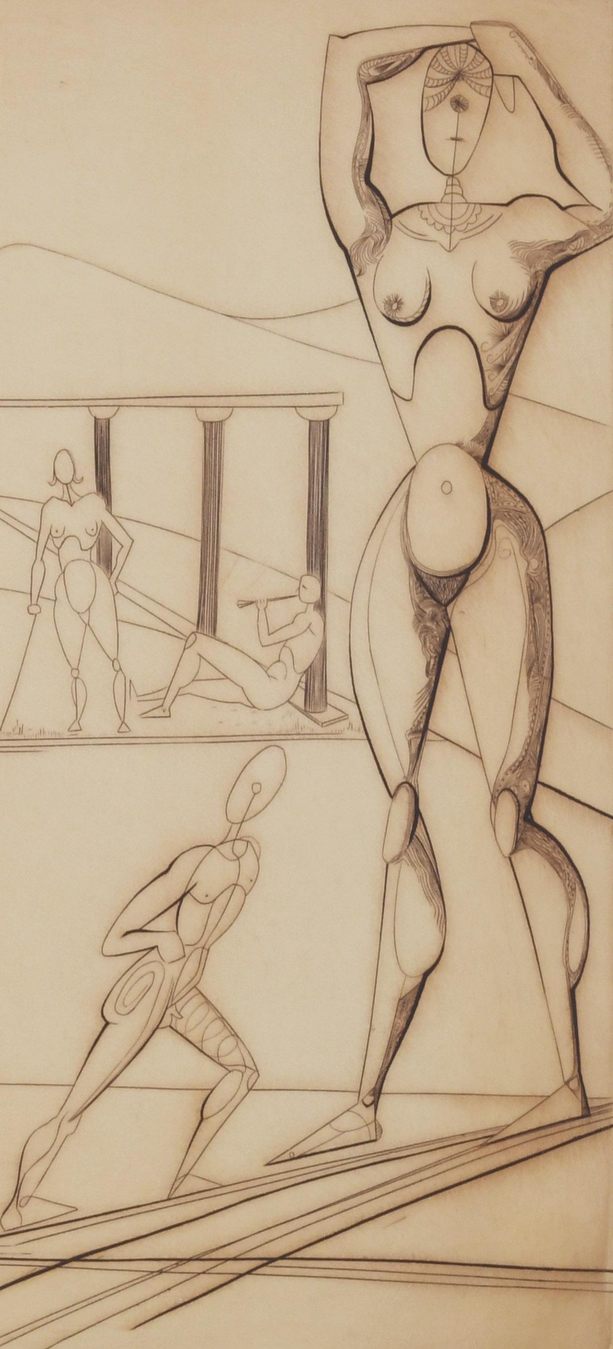 Olympian Games - Beige Figurative Print by Ray H. French