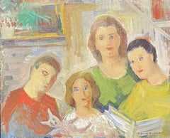 RAY HEUDEBERT (1894-1991) PIÈCE D'ARTISANAT POST-IMPRESSIONniste FRANÇAIS SIGNÉE - GROUPE DE FAMILLE