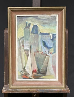 RAYMOND HEUDEBERT (1894-1991) SIGNED FAUVIST OIL - BOATS IN HONFLEUR HARBOUR