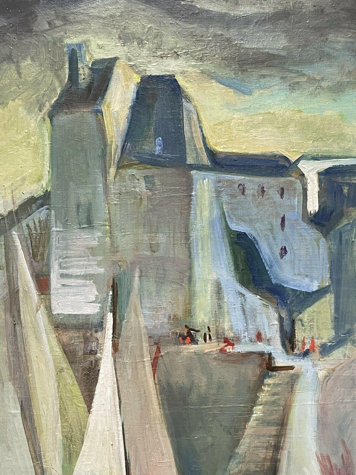 RAYMOND HEUDEBERT (1894-1991) ÓLEO FAUVISTA FIRMADO - BARCOS EN EL PUERTO DE HONFLEUR - Landscape Painting Gris de Ray Heudebert