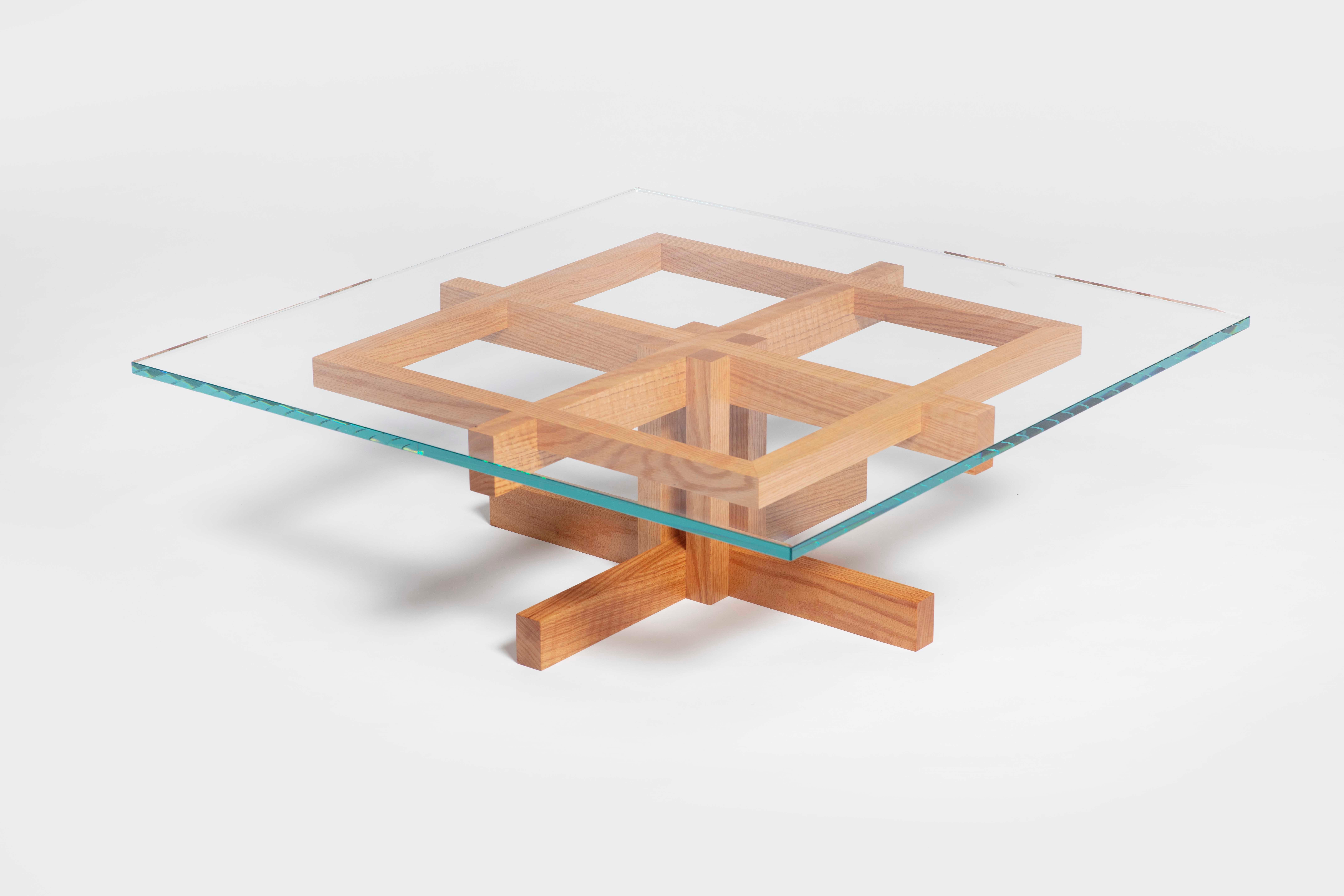Glass Ray Kappe RK10 Coffee Table in Red Oak by Original in Berlin, Germany, 2020 For Sale