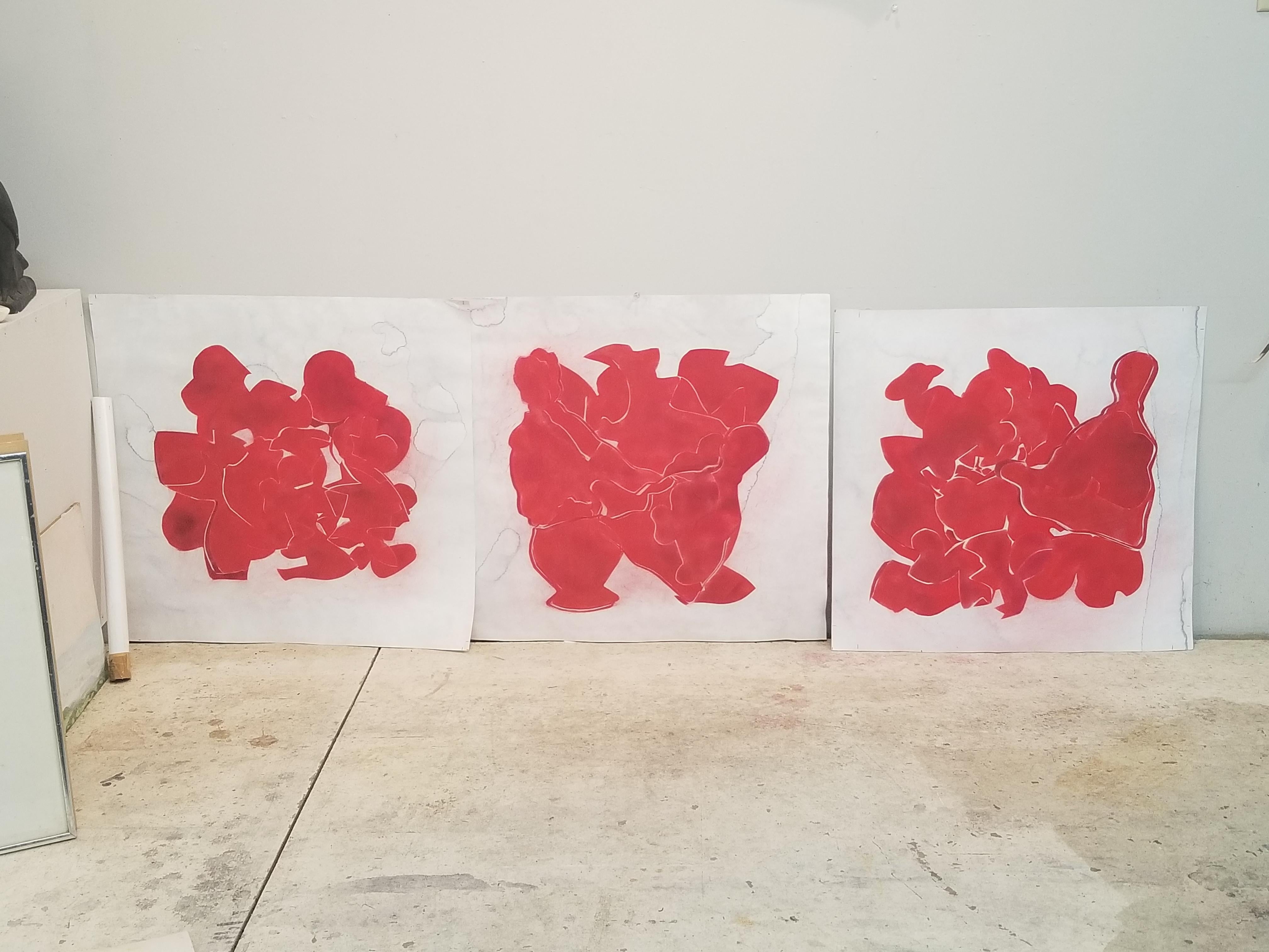 Naturaleza muerta 12-9-19, pintura abstracta gestual roja en técnica mixta, 2019 - Painting de Ray Kass