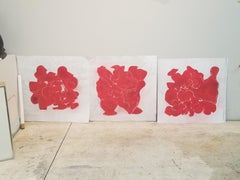 Natura morta 12-9-19, pittura astratta gestuale rossa a tecnica mista, 2019