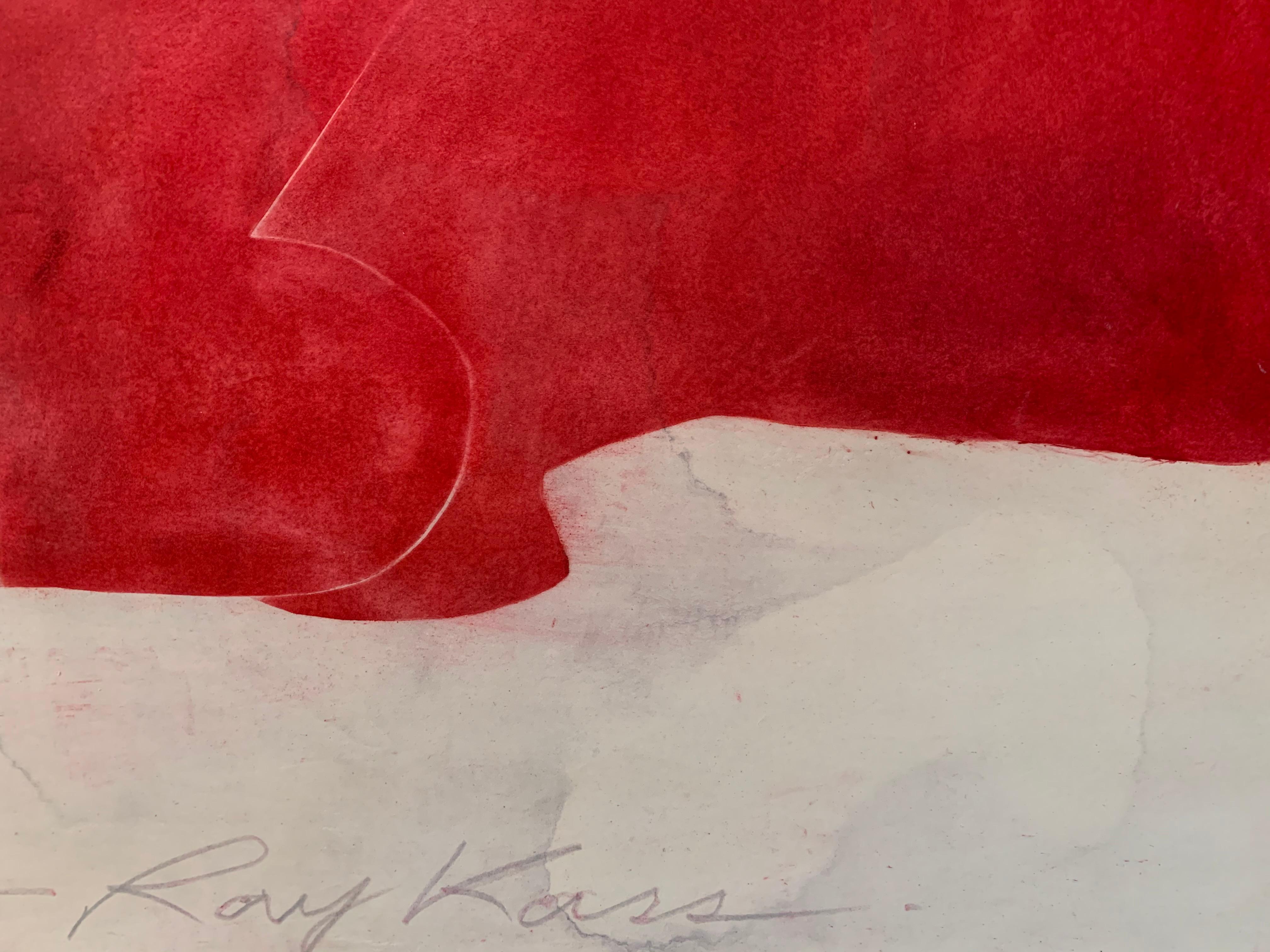 Still Life 12-9-19, red gestural abstract mixed media painting, 2019 - Abstract Painting by Ray Kass