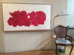 Still Life 9-27-2014, red abstract multi-media painting, 2014