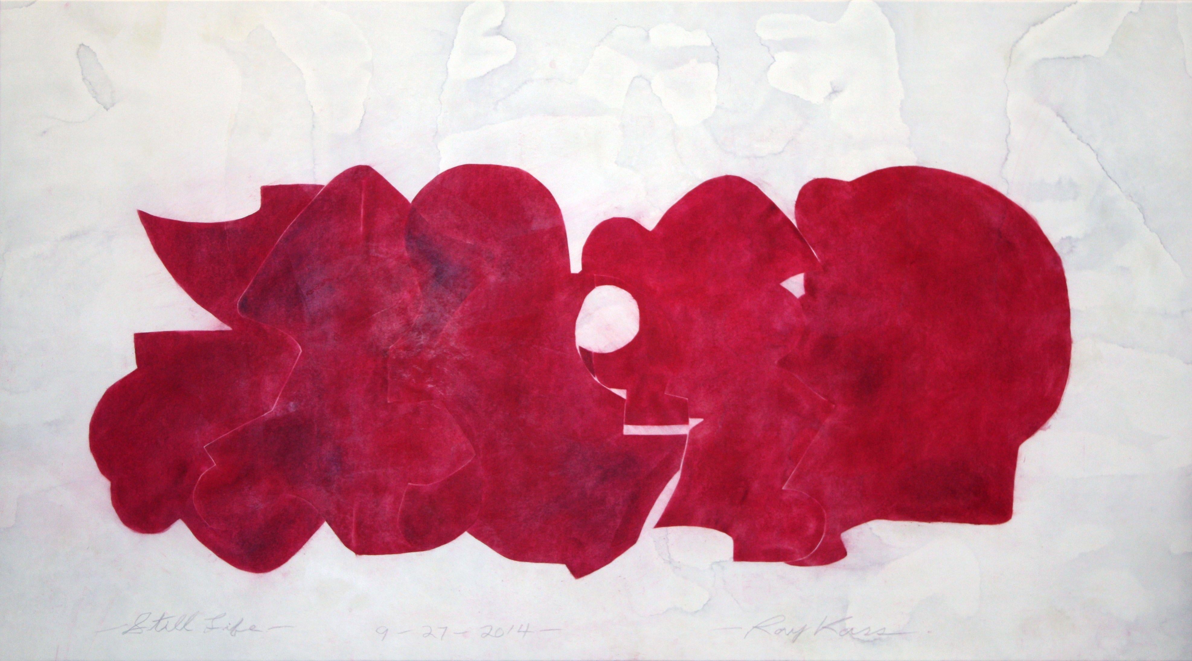 Still Life 9-27-2014, red abstract multi-media painting, 2014