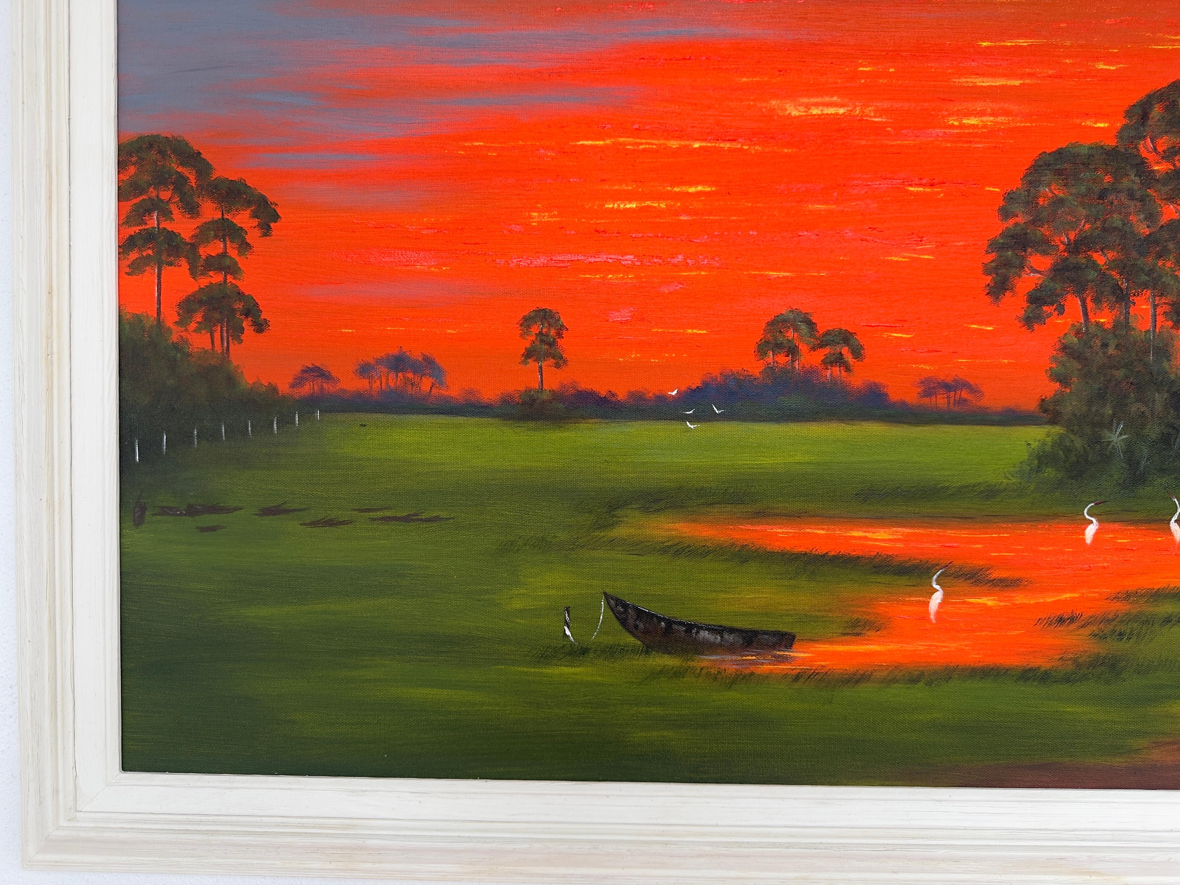 Florida Highwaymen Landscape Sunset - Brown Landscape Painting by Ray McLendon