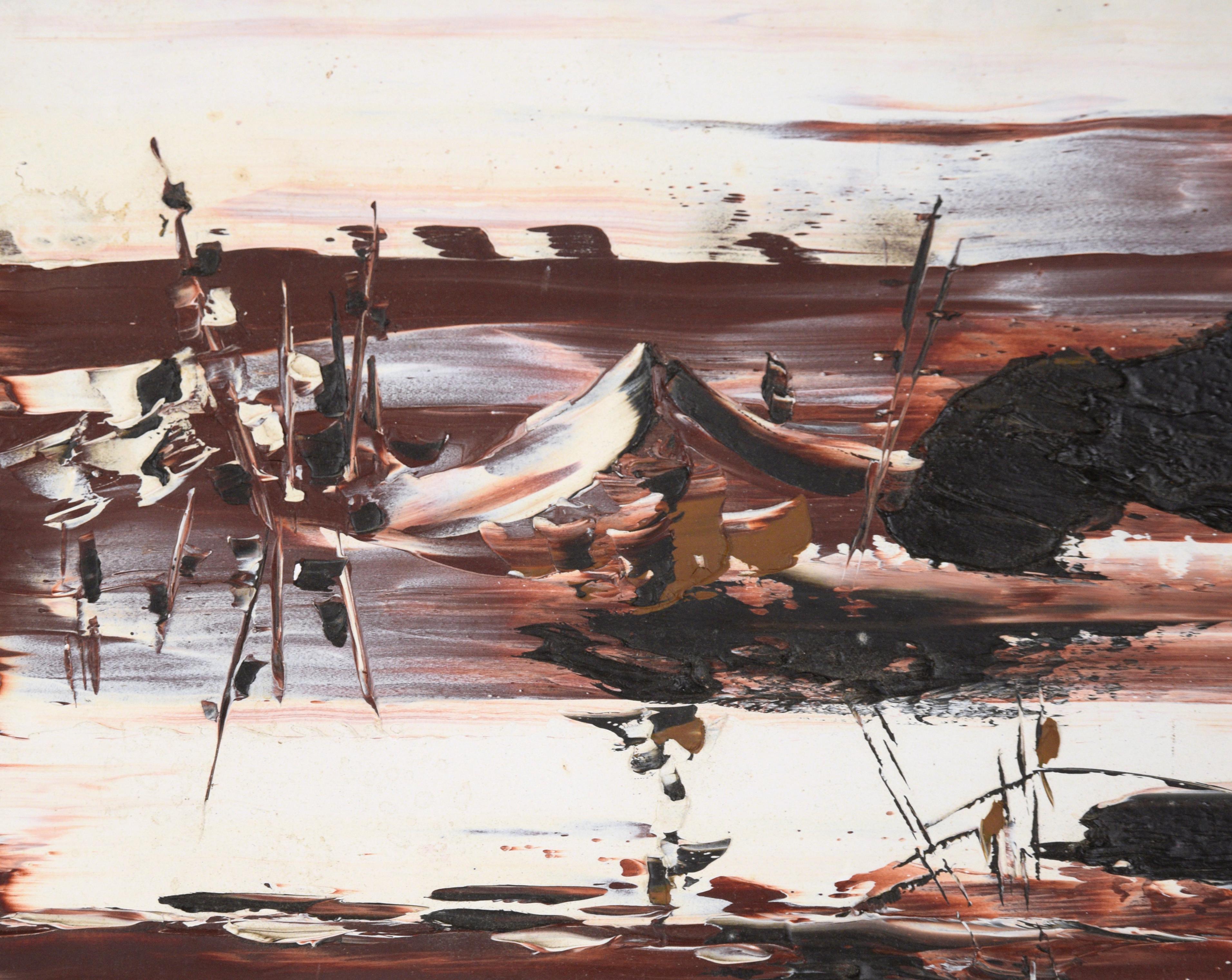 Abstrakte Landschaft in Öl auf Masonit, Moderne der Mitte des Jahrhunderts (Braun), Abstract Painting, von Ray Oakvick